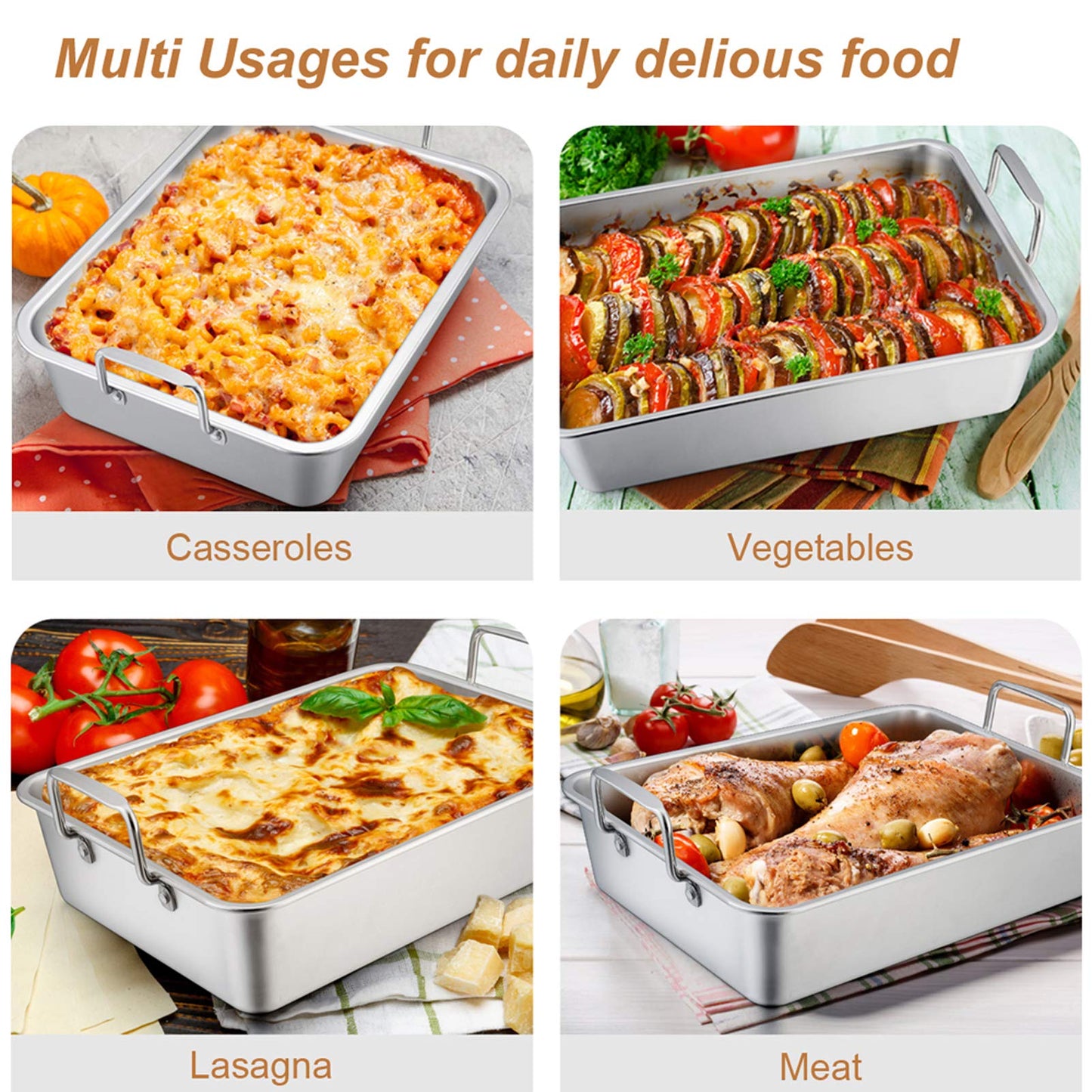 14-Inch Stainless Steel Roasting Pan Set