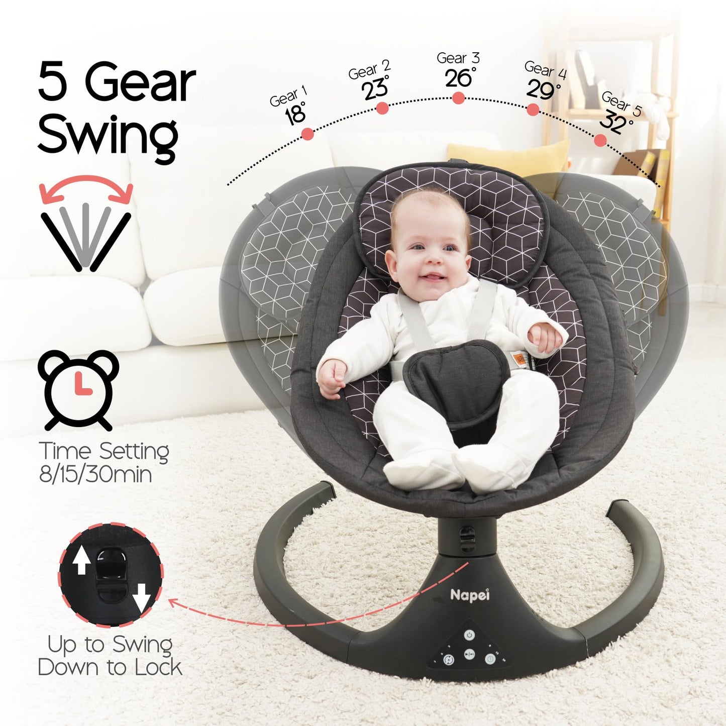 Electric Baby Swing with Remote & Bluetooth