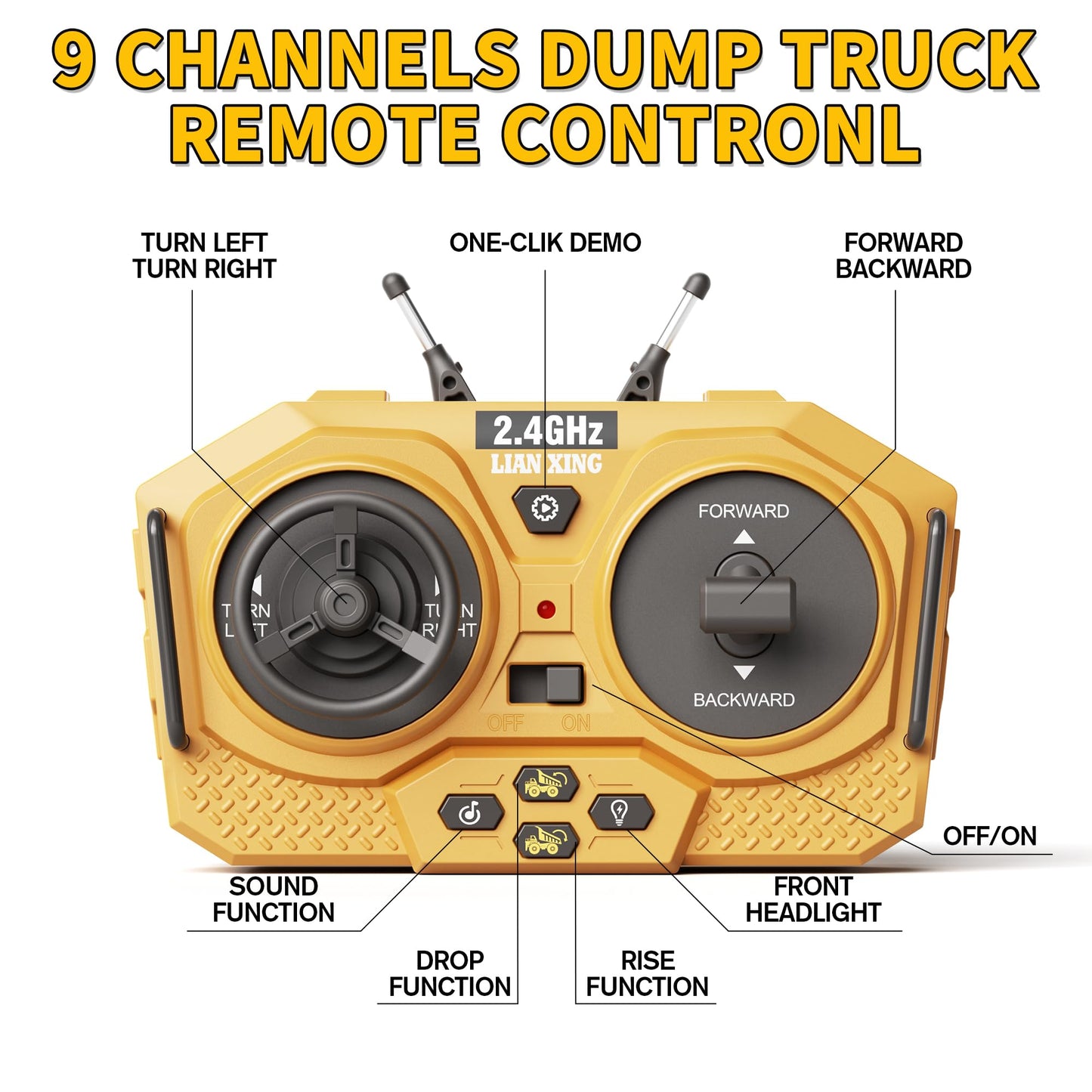 Remote Control Dump Truck Toy with Lights & Sound
