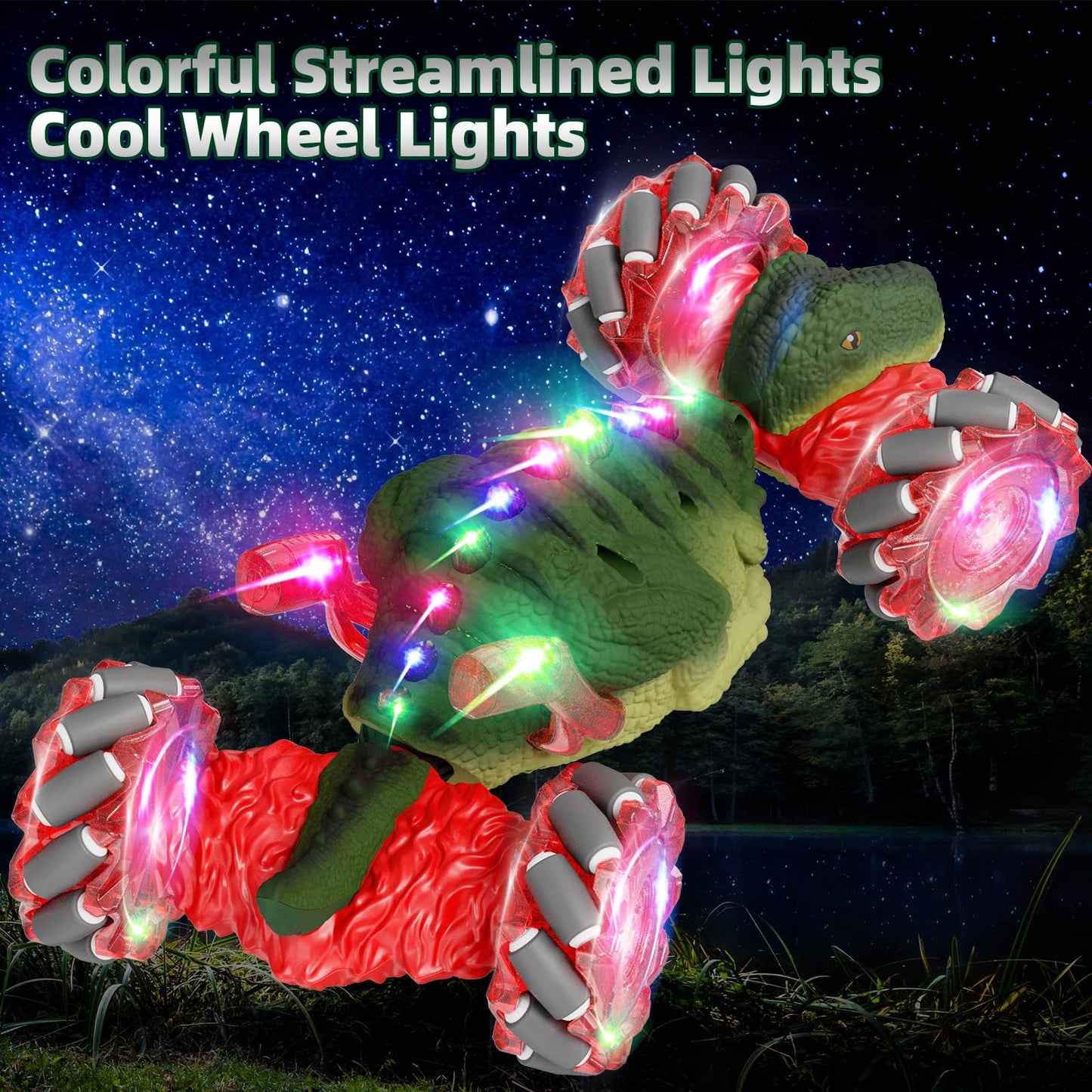 5 Dinosaur Remote Control Cars with Sounds & Lights