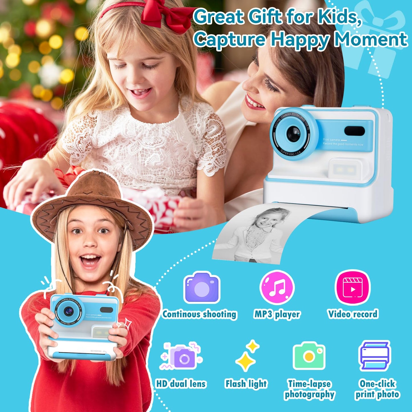 Instant Print Camera for Kids with Accessories