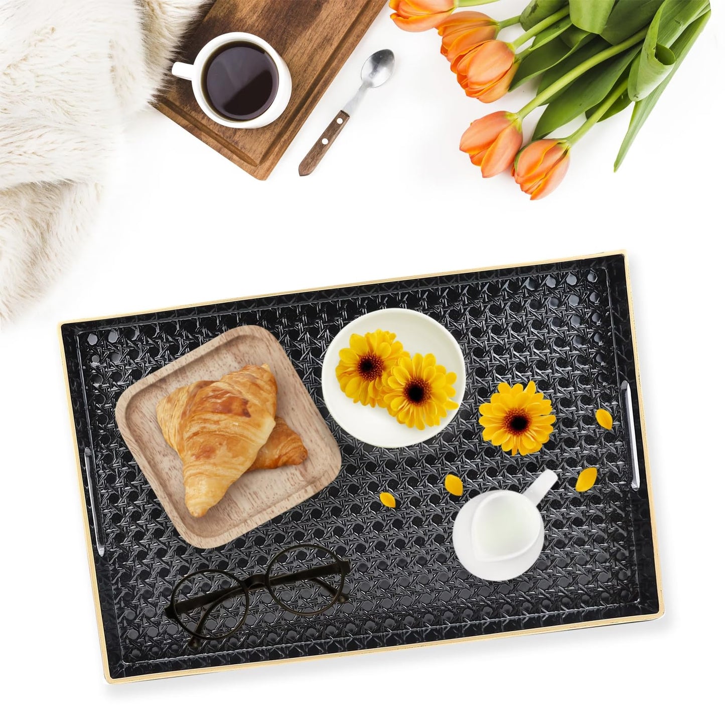 Rectangular Serving Tray with Handles for Decor