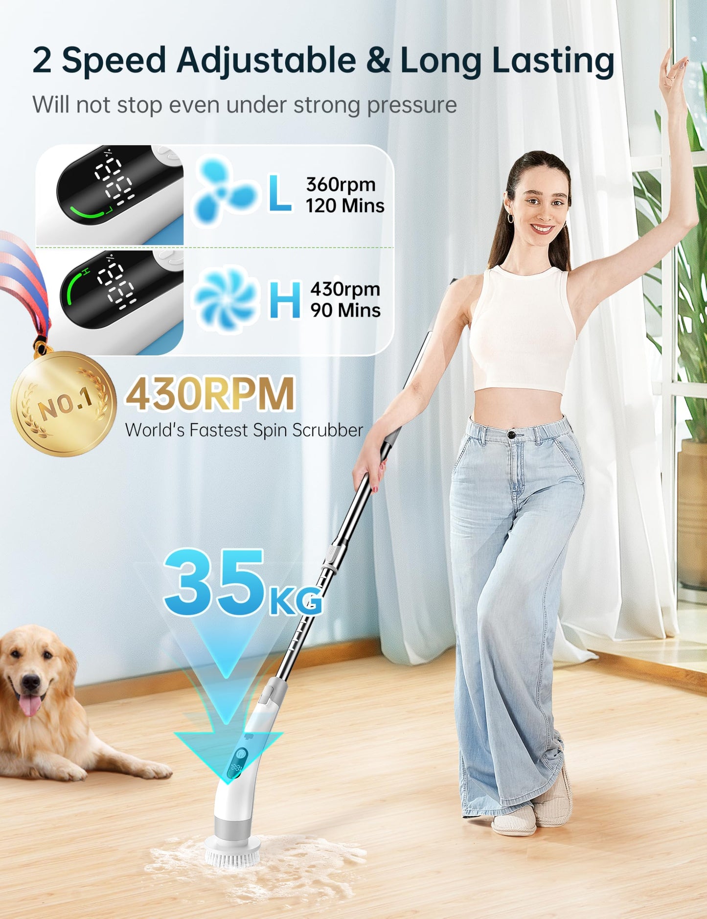 Electric Spin Scrubber with LED Display & 8 Heads