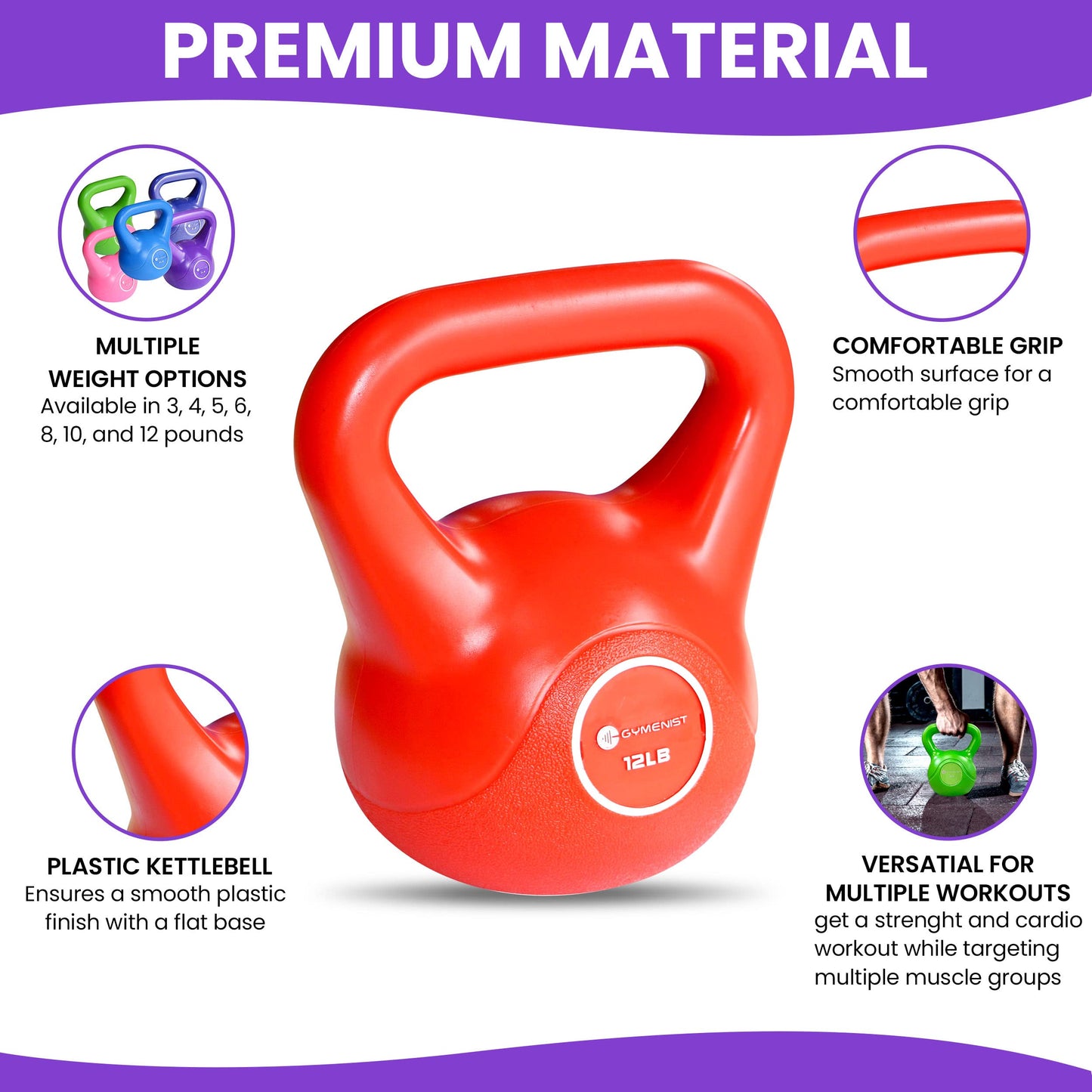 GYMENIST Kettlebell for Fitness Workout, 12 LB