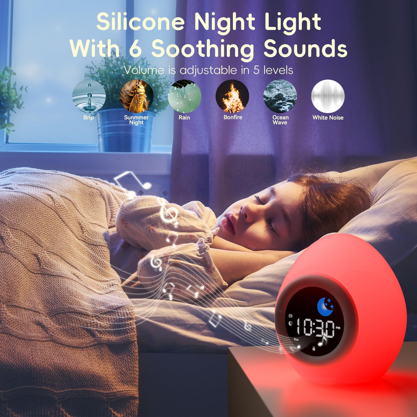 Kids Alarm Clock with Night Light & Sounds
