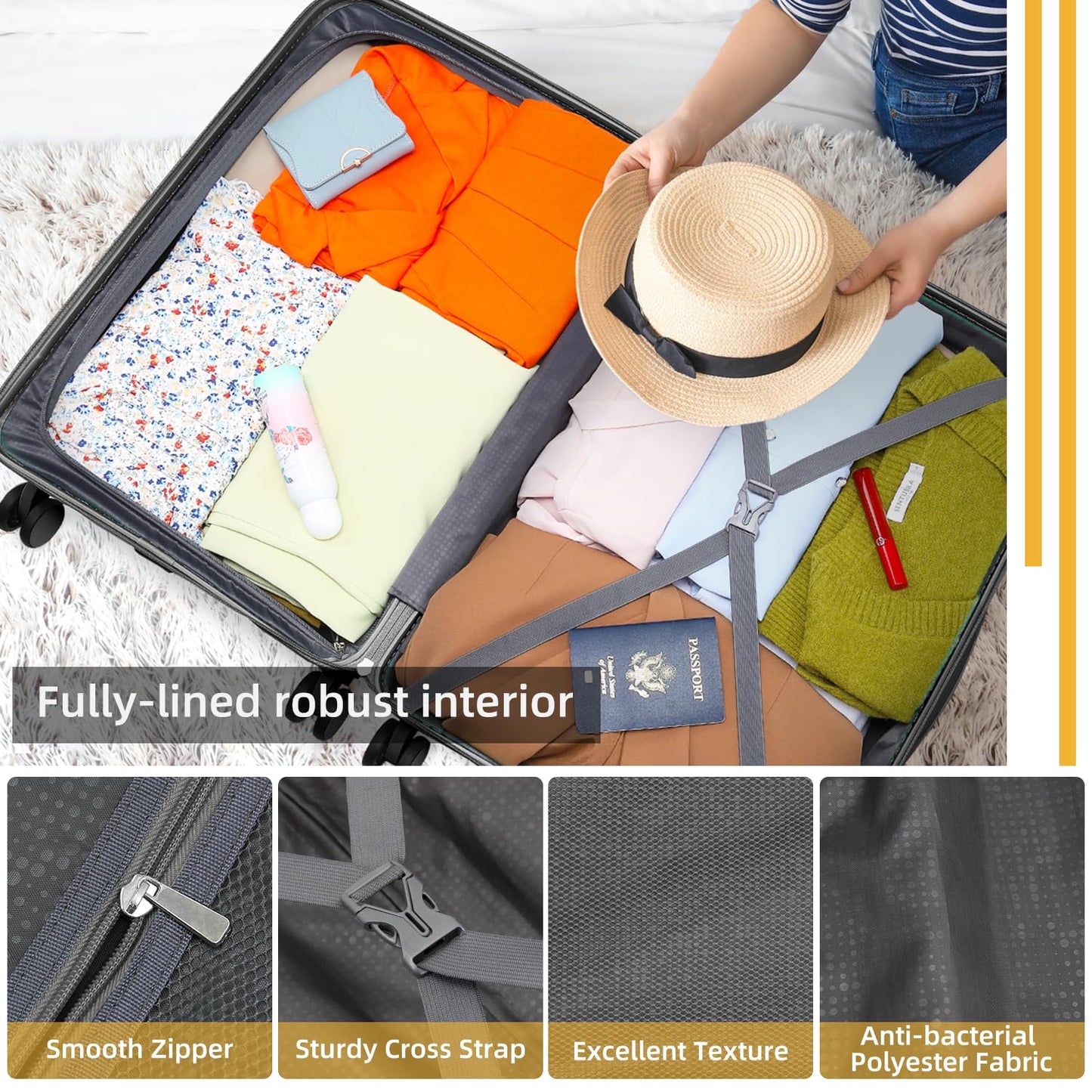 LARVENDER 3-Piece Hardside Luggage Set with Duffel