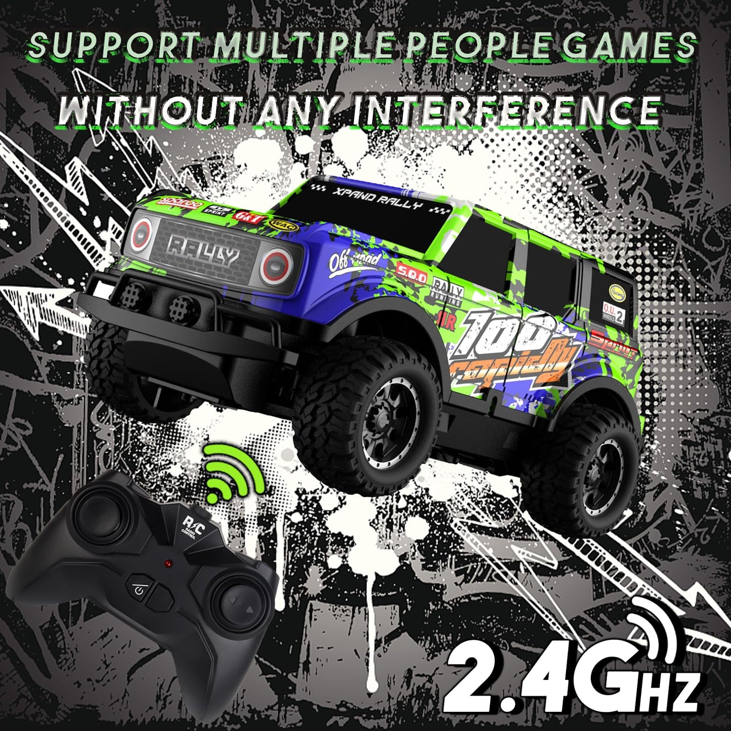 Desdoni Remote Control Car, Light Up RC Car Toys, 2.4GHz 1:24 Scale 15KM/H Off-Road with Cool LED Lights Racing Rechargeable Toy Car for Christmas Birthday Kids Boys Girls for 4-7 8-12 Year Old