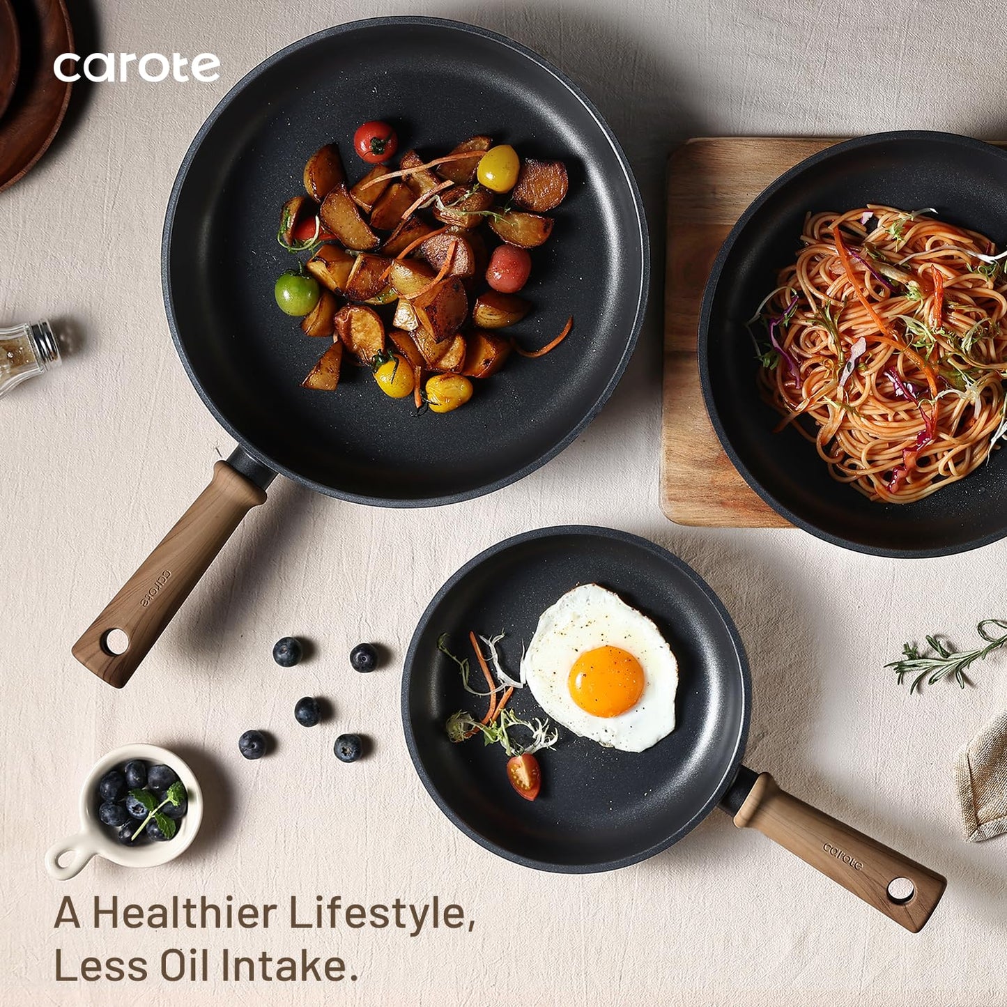 CAROTE Nonstick Frying Pan Set with Lid