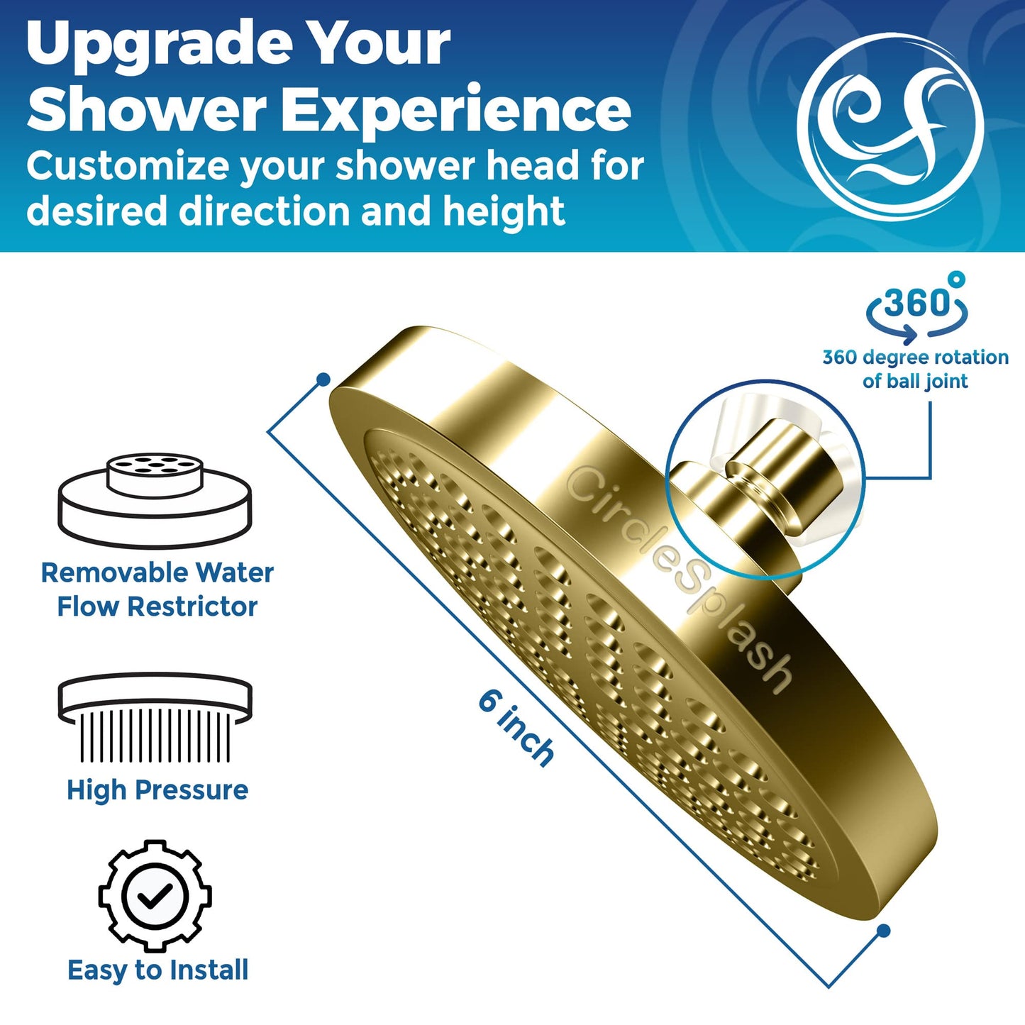 High Pressure Shower Head with Anti-Clog Nozzles