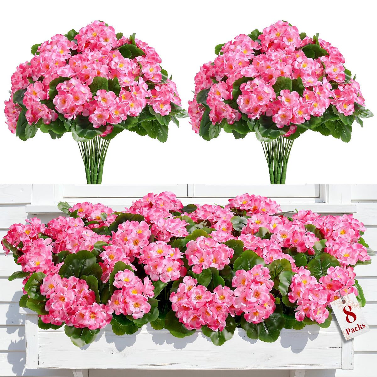 8 Pack UV Resistant Artificial Geranium Flowers