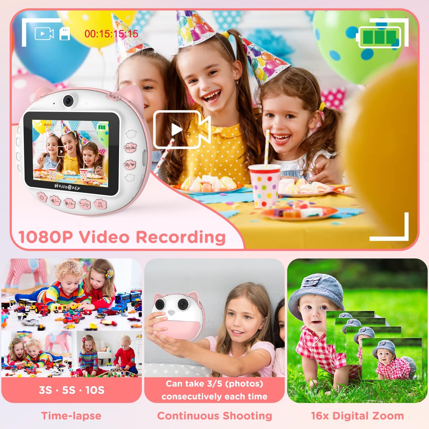 HelloBaby Instant Print Kids Camera - Pink
