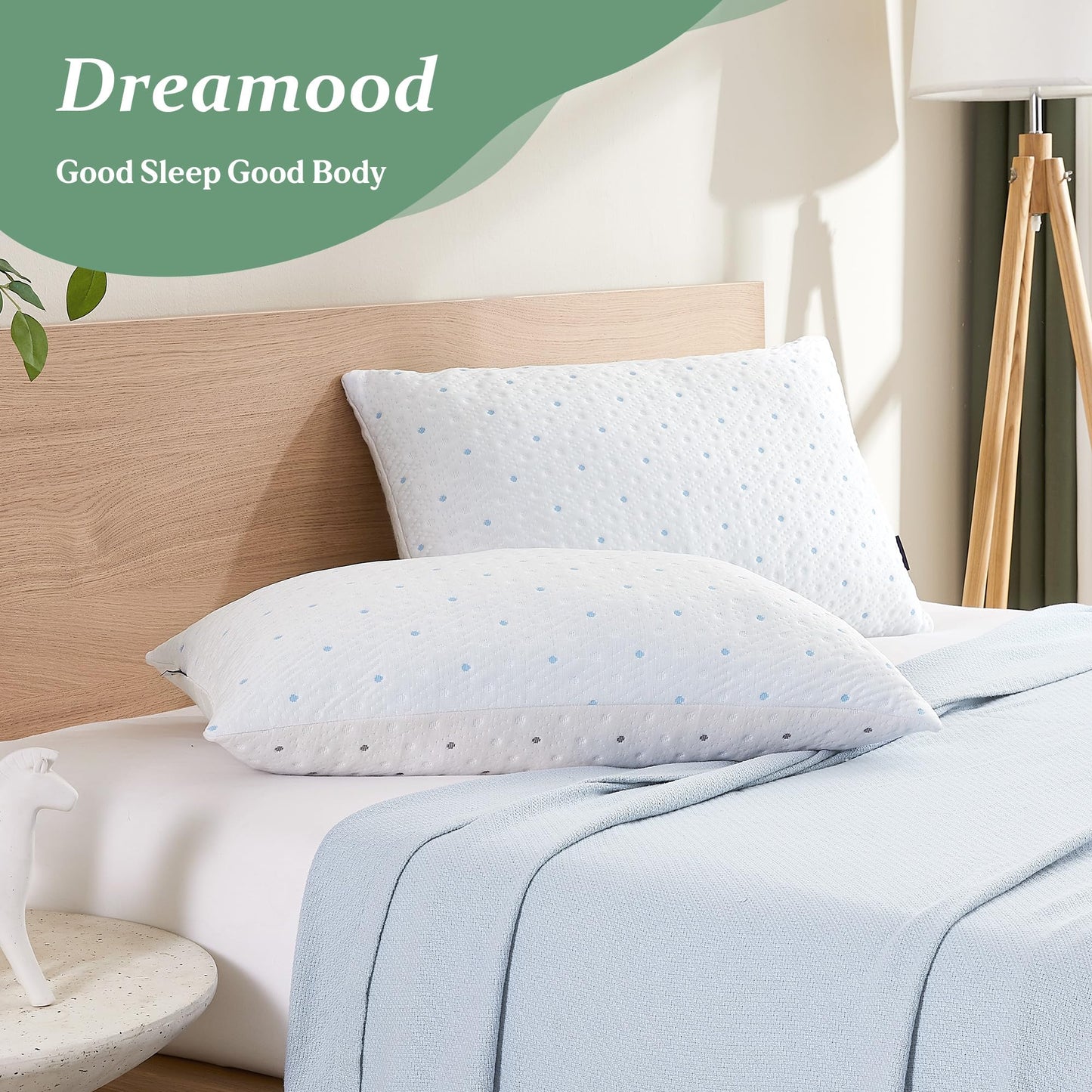Dreamood Queen Pillows Set of 1 with Cooling & Soft Cover Shredded Memory Foam Pillows Adjustable Loft & Firmness Bed Pillow for Sleeping for Side Back Stomach Sleeper Cooling Pillow Hypoallergenic