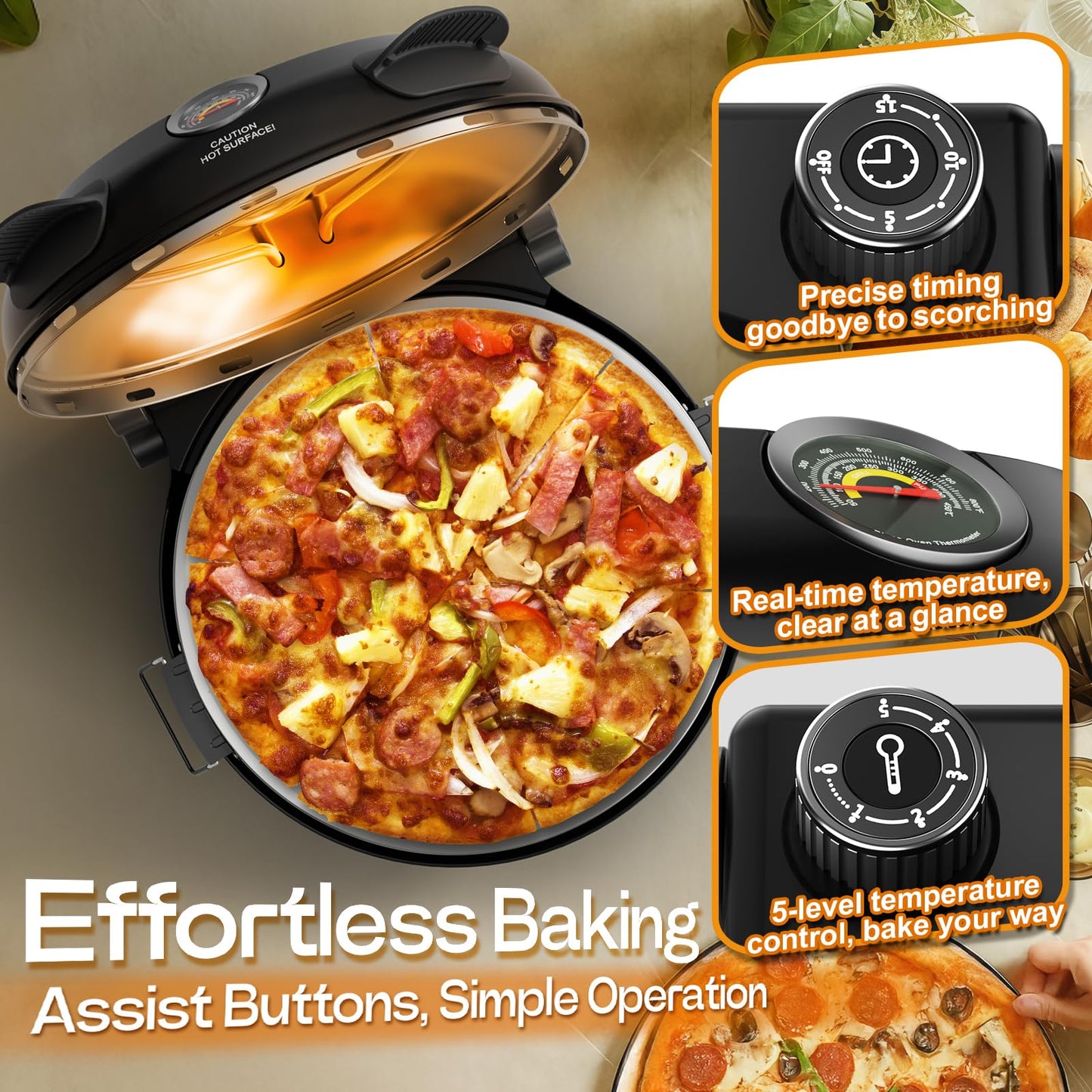 Indoor Electric Pizza Oven with Timer and Control