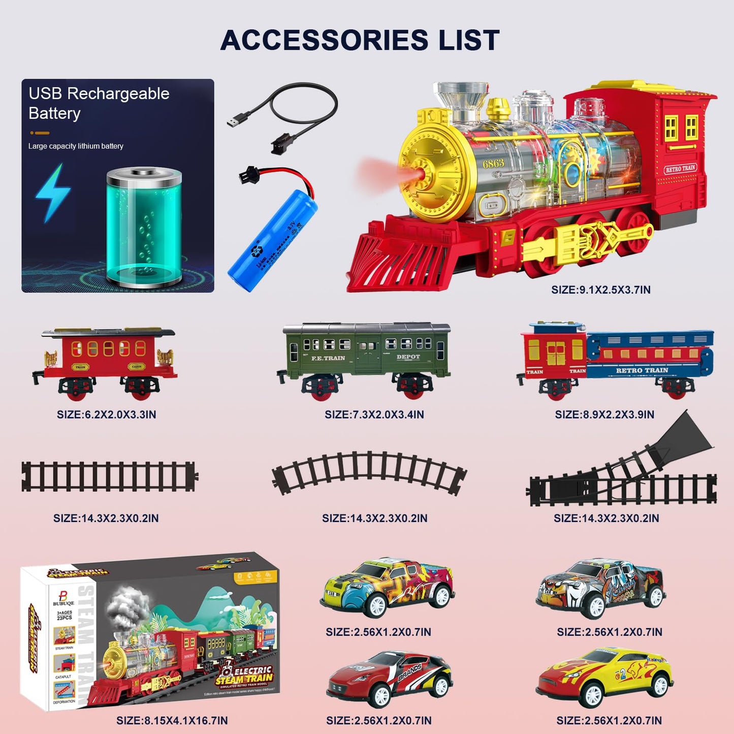 Electric Train Set with Lights, Smoke, Sounds
