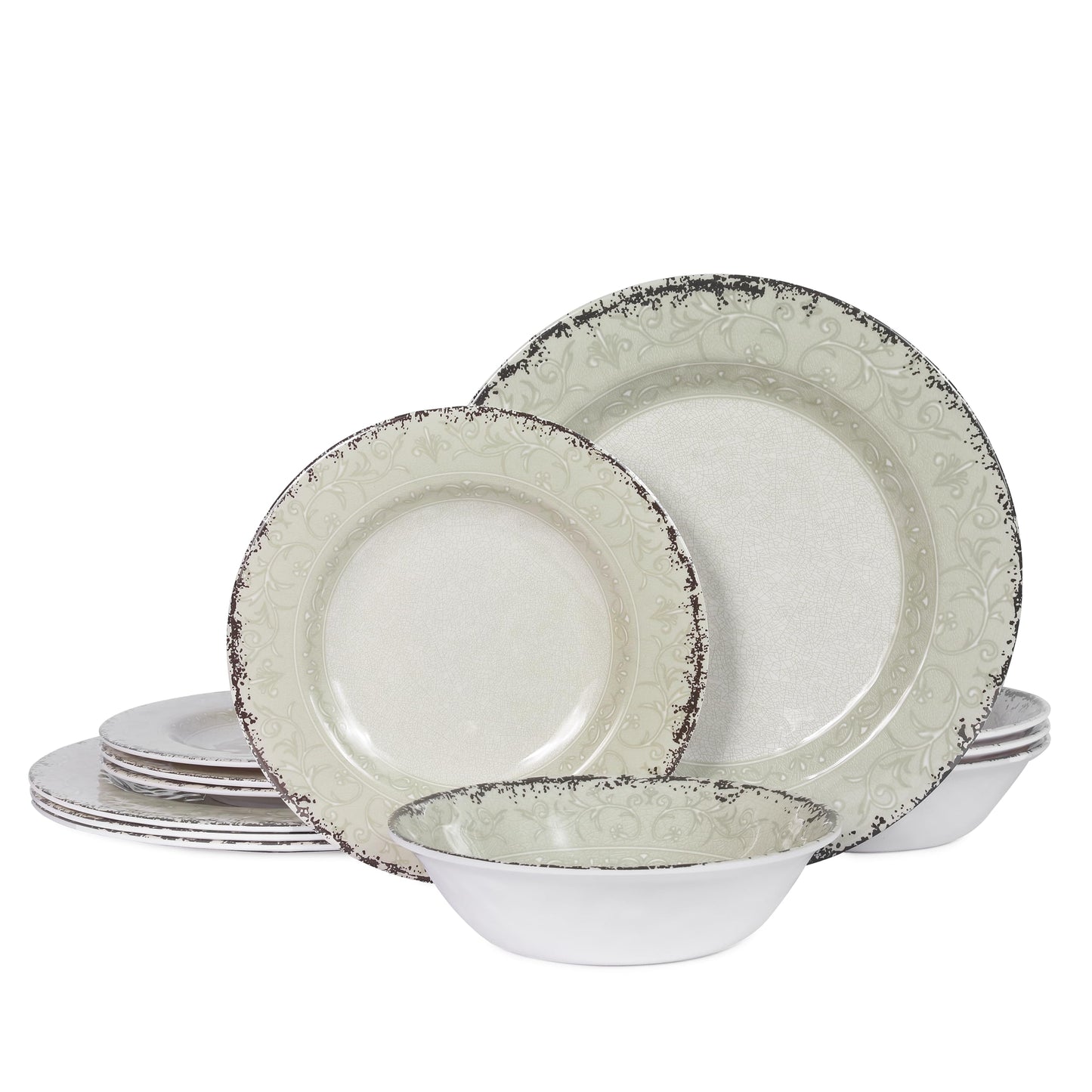 Melamine Dinnerware Sets,12Pcs Kitchen Plates And Bowls Sets, Dish Set For 4, Indoor And Outdoor Use,Dishwasher Safe, Break-Resistant, Classical Flower