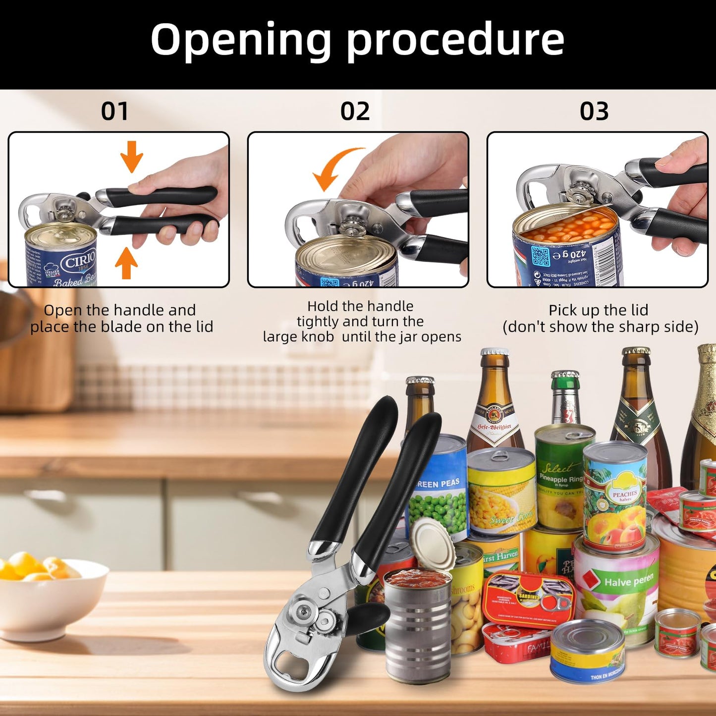 Manual Can and Bottle Opener with Easy Grip