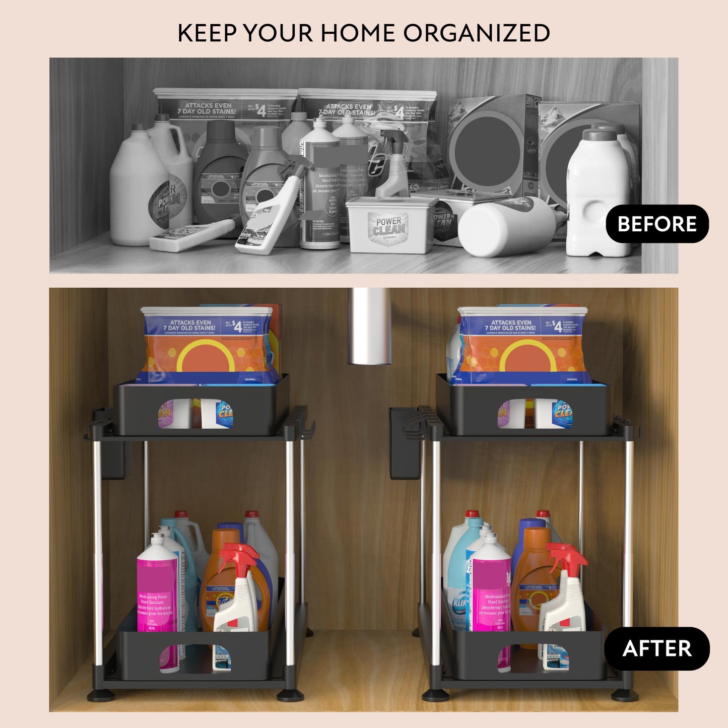 FISTUKIT Under Sink Organizer with Under Sink Mat