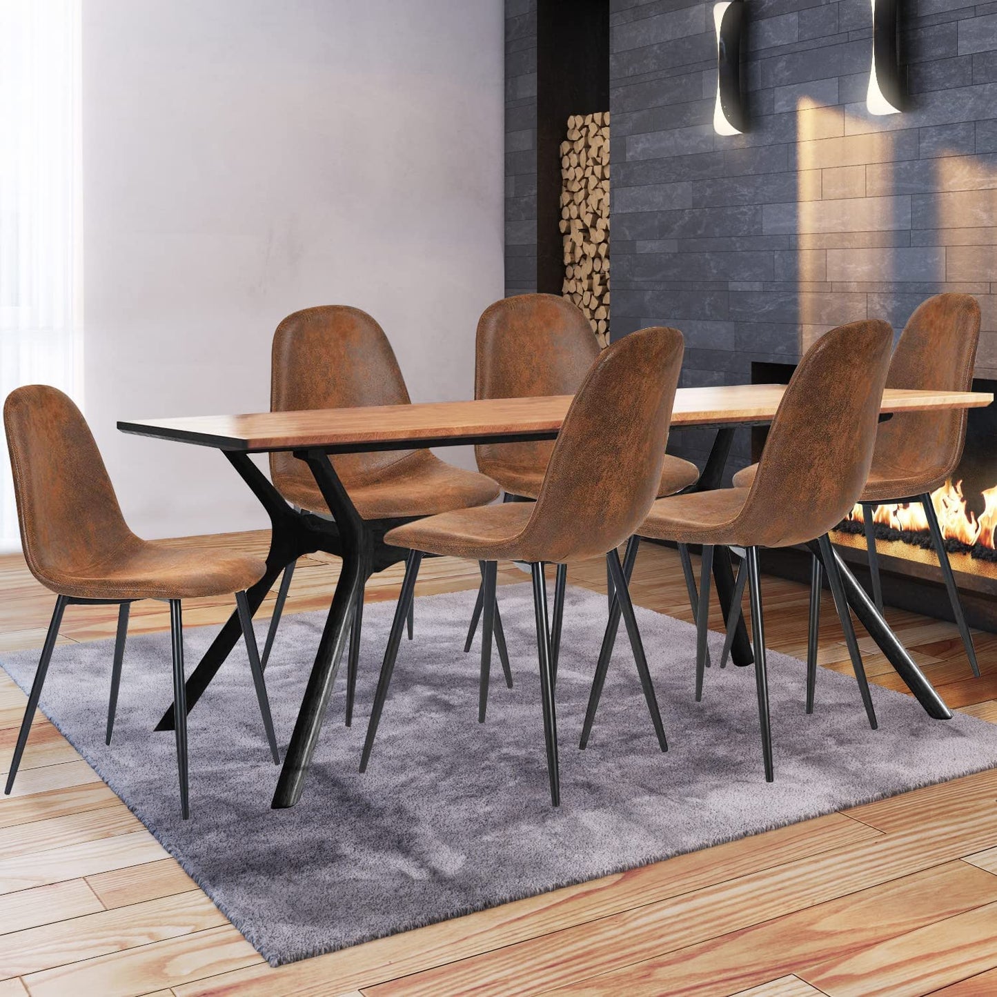 Modern Brown Suede Dining Chairs Set of 4