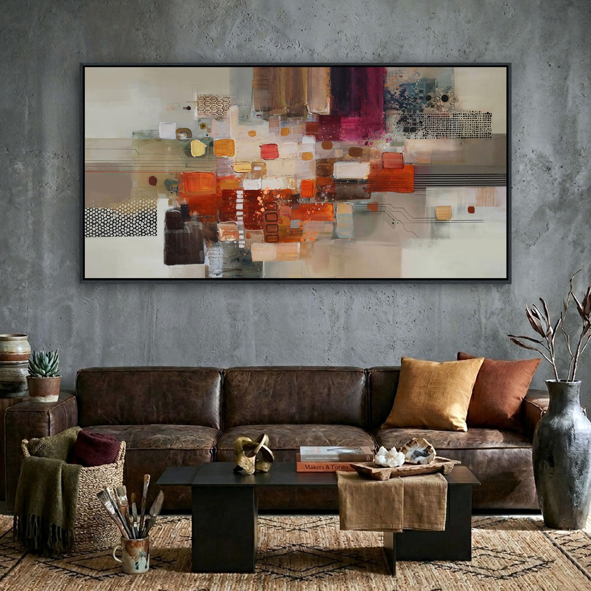 Large Abstract Framed Canvas Wall Art 20x40 Inch