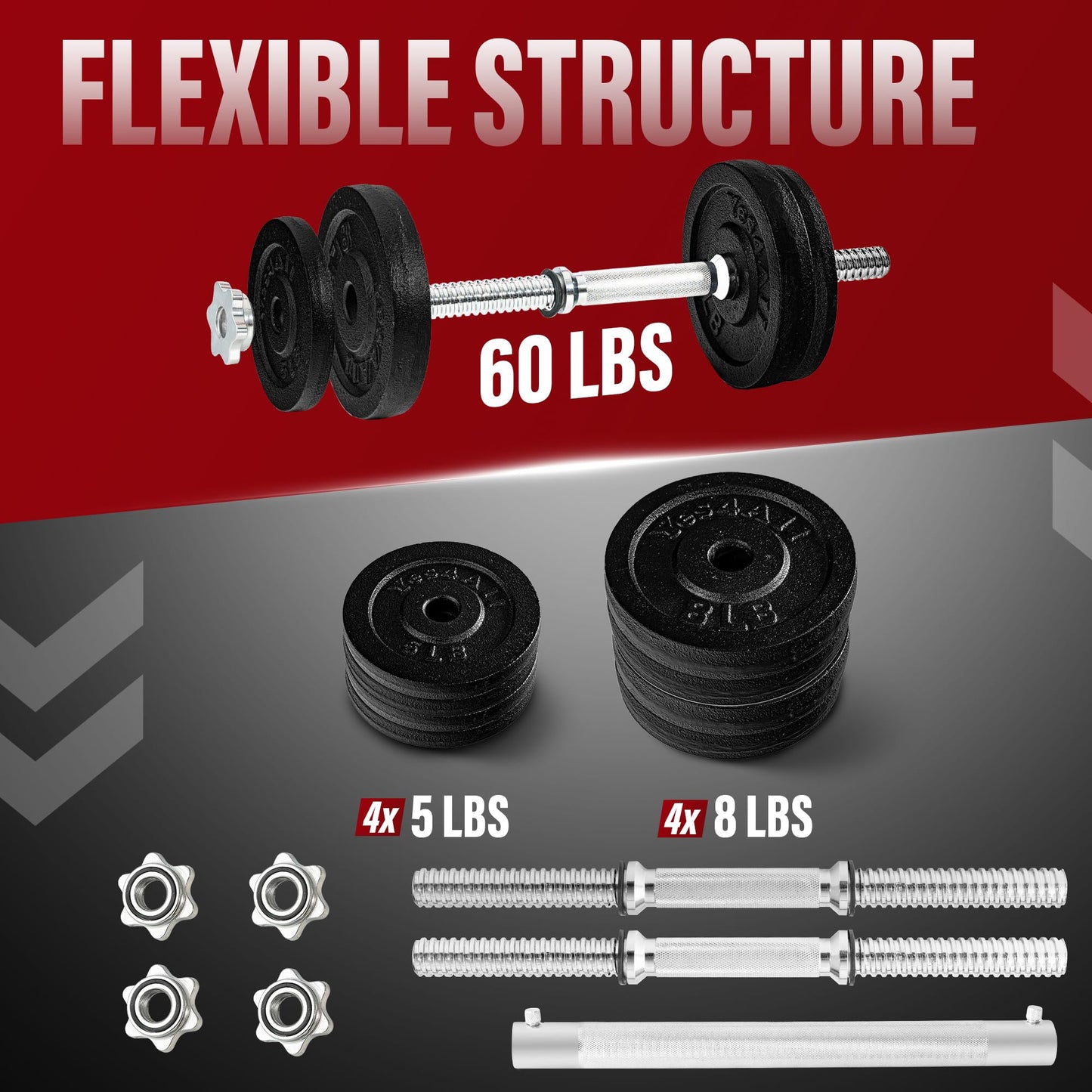 Yes4All 60lbs Adjustable Dumbbell with Connector