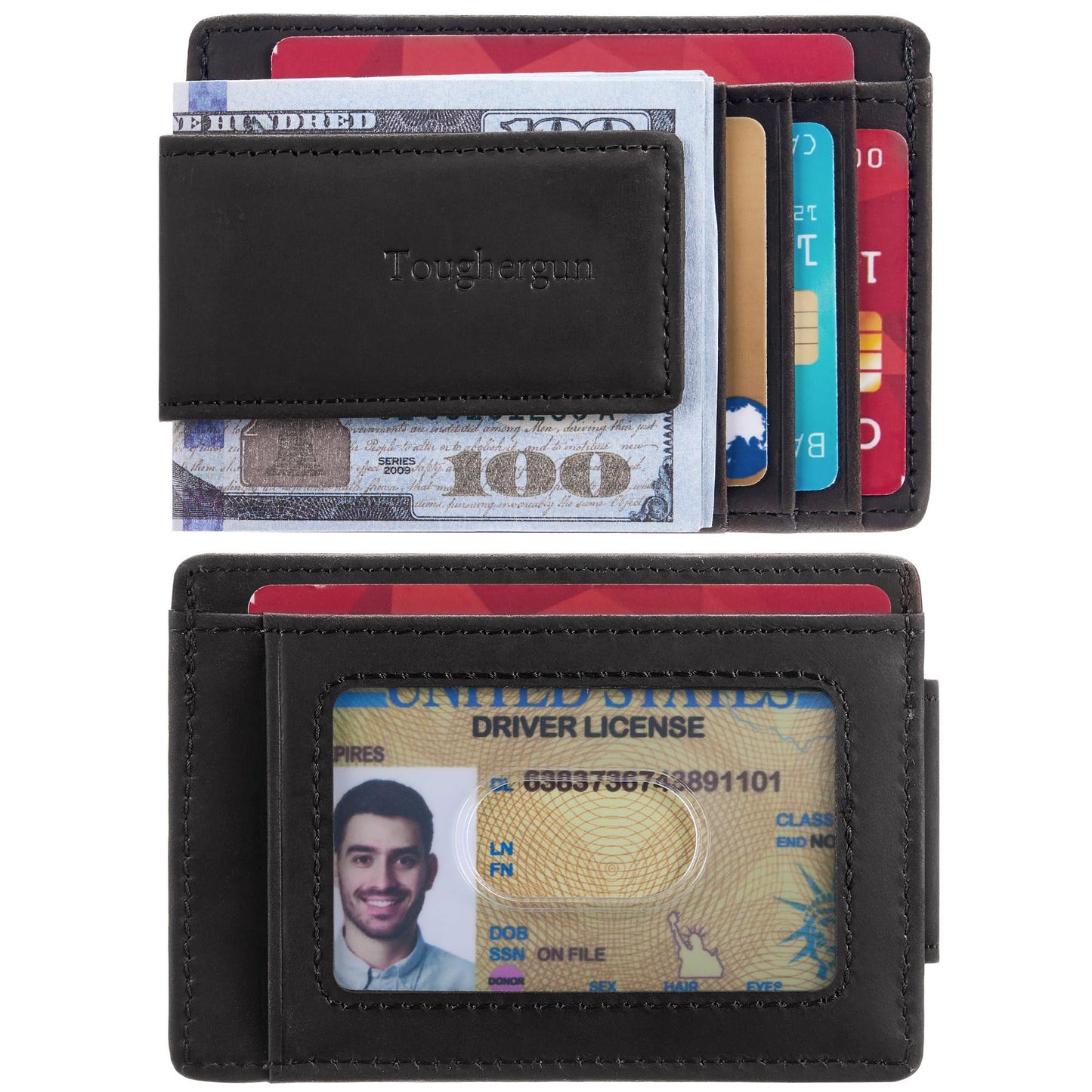 Minimalist Leather Wallet with Magnetic Money Clip