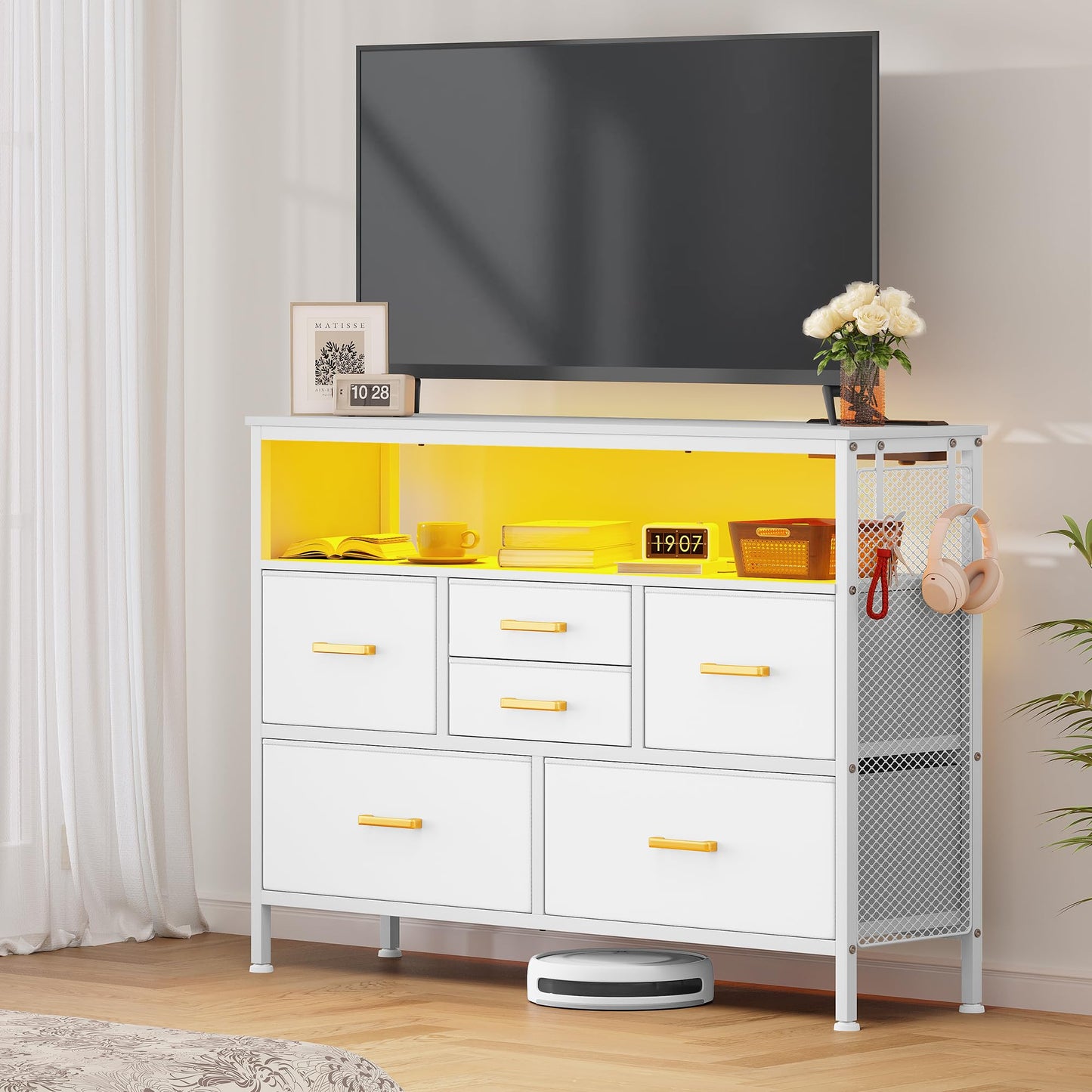 6-Drawer Dresser with LED Light & Outlet