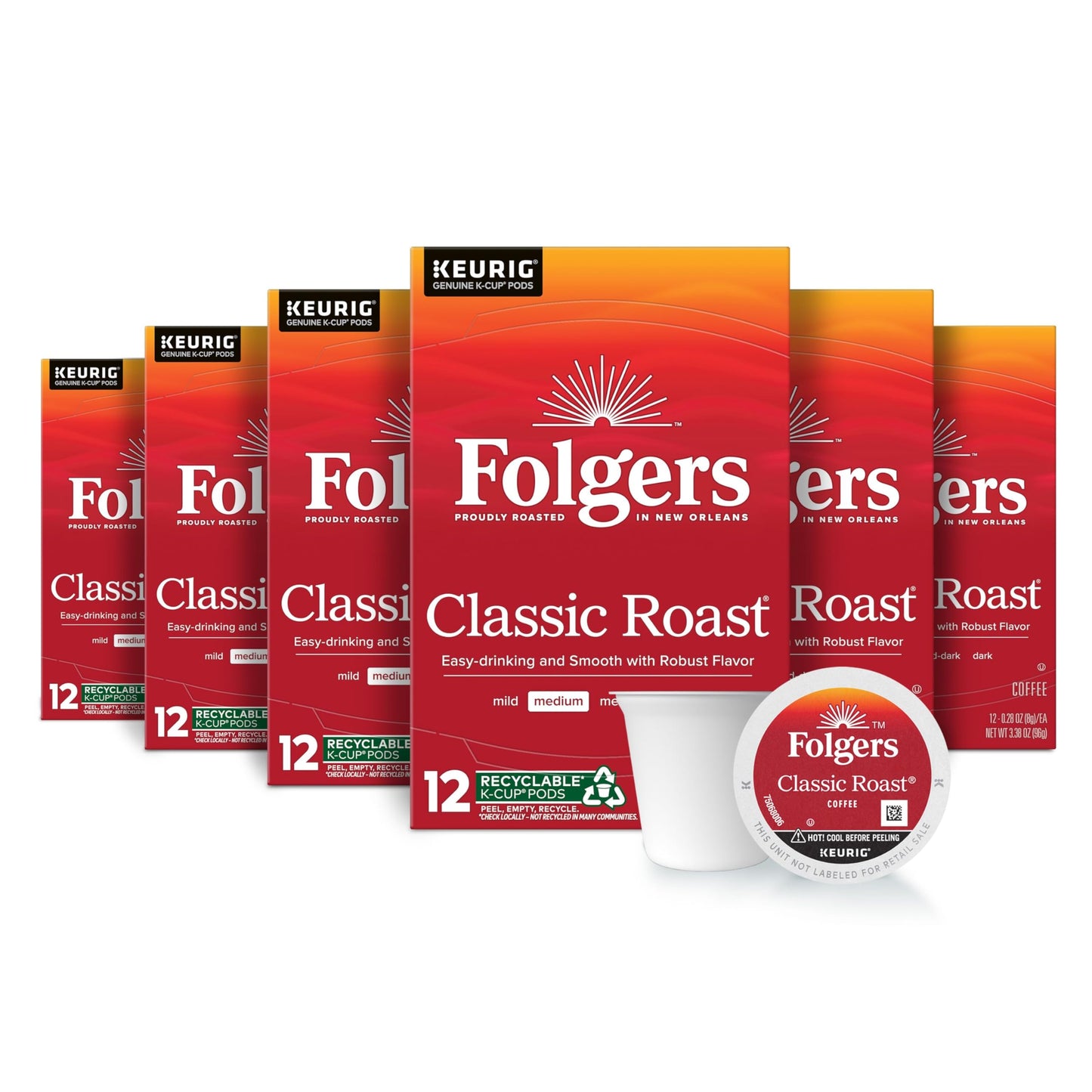 Folgers Classic Roast Coffee K-Cup Pods, 72 Count