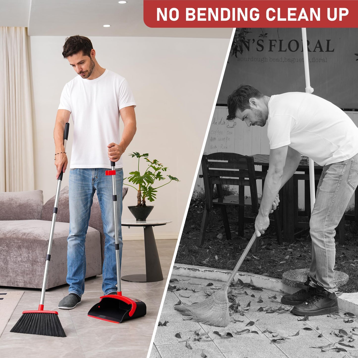 BSKLIN Broom and Dustpan Set for Cleaning