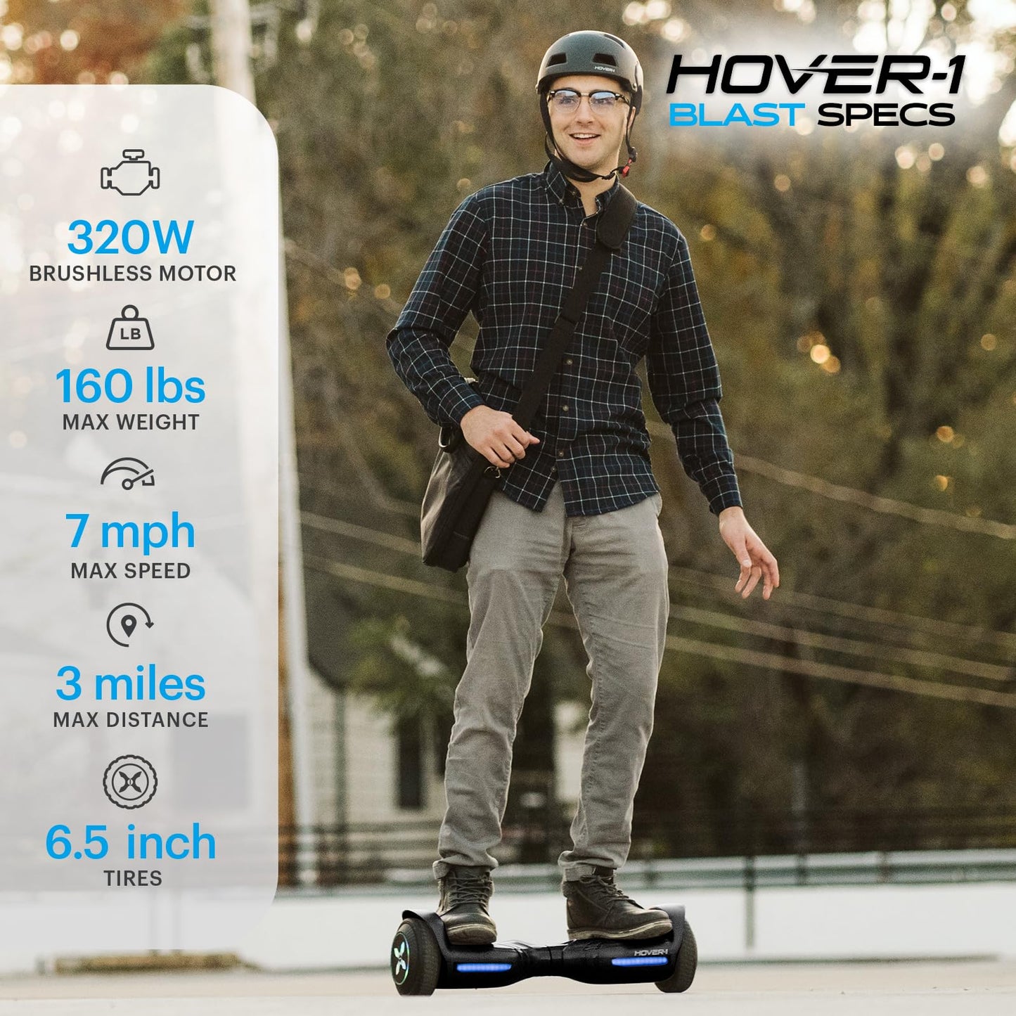 Hover-1 Blast Electric Self-Balancing Hoverboard with 6.5” Tires, Dual 160W Motors, 7 mph Max Speed, and 3 Miles Max Range