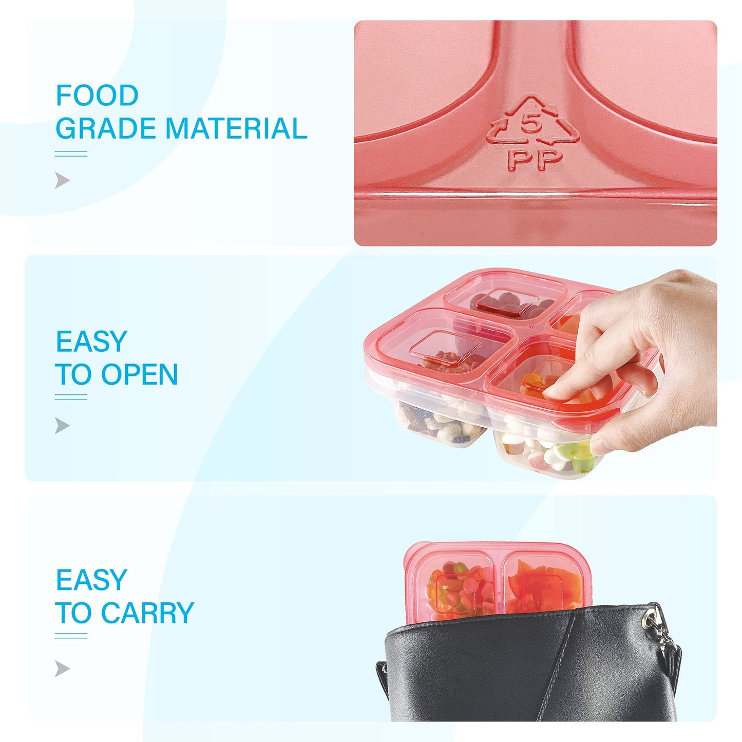 6 Pack 4-Compartment Food Storage Containers