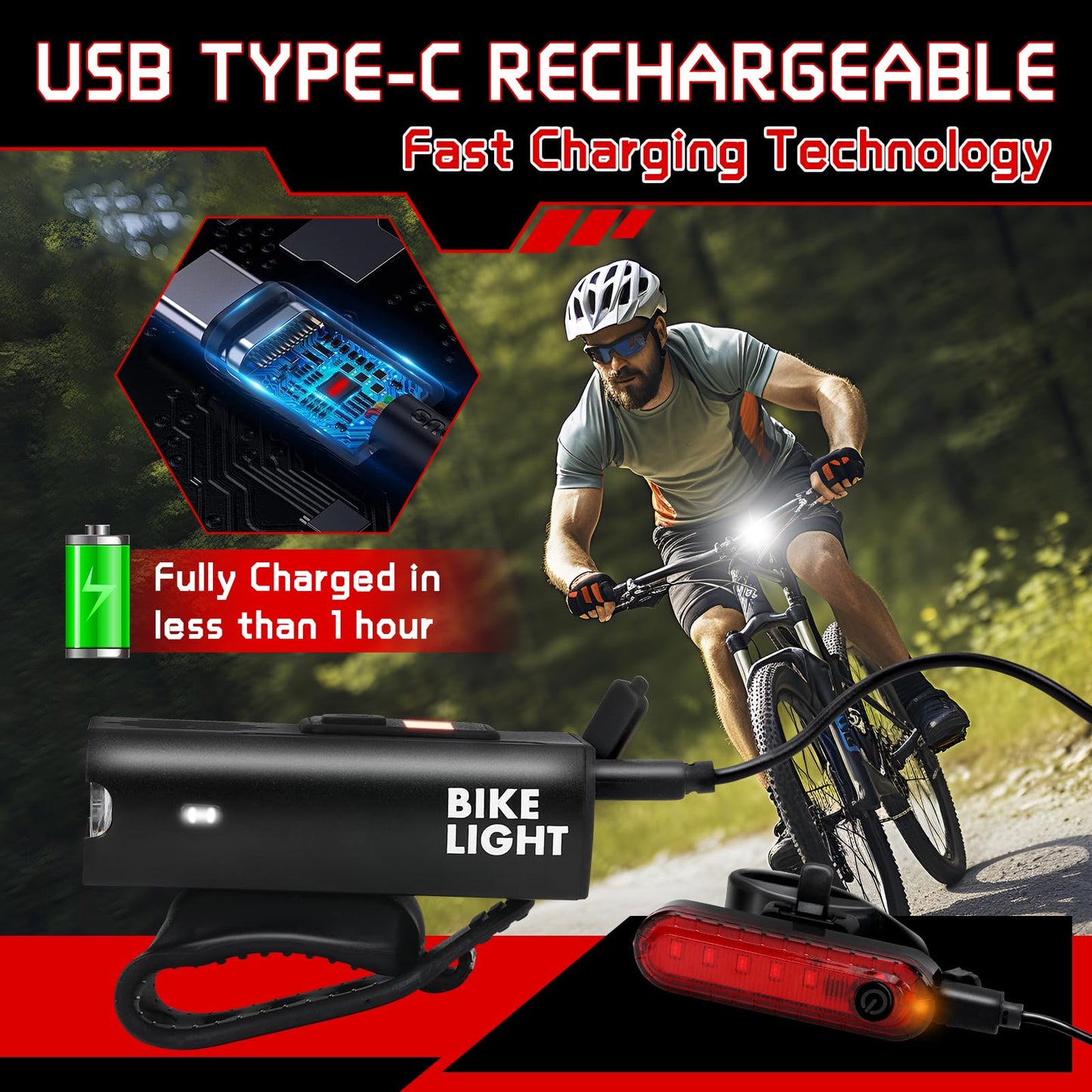 LED Bike Light Set with Bell and Modes