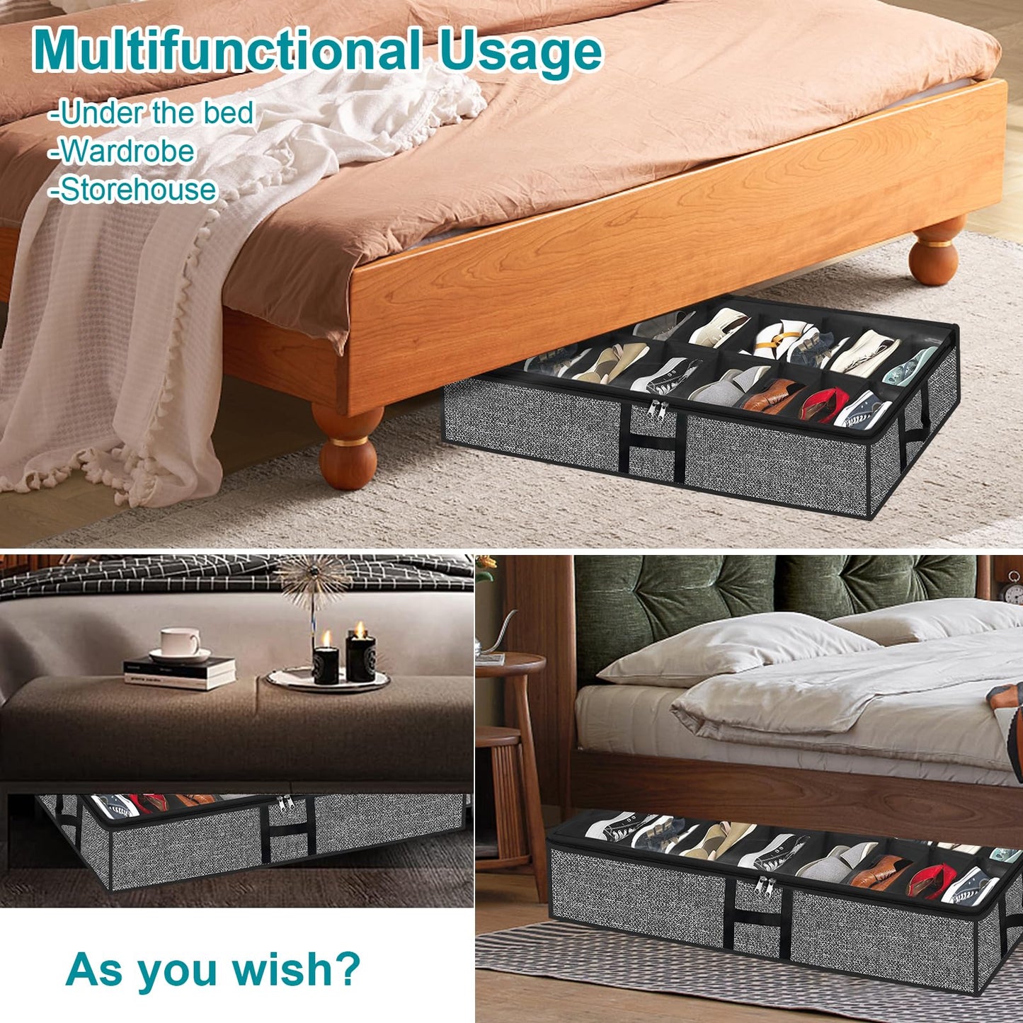 2 Pack Under Bed Shoe Storage Organizer
