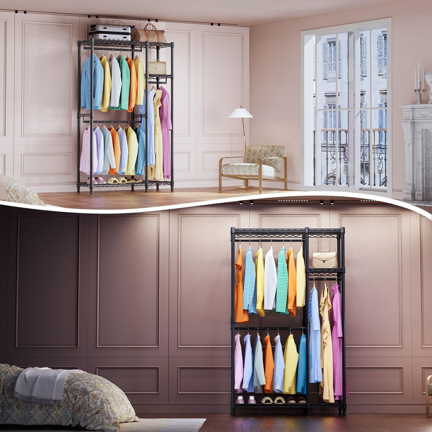 IZEUK Heavy Duty Rolling Garment Rack with 3 Rods