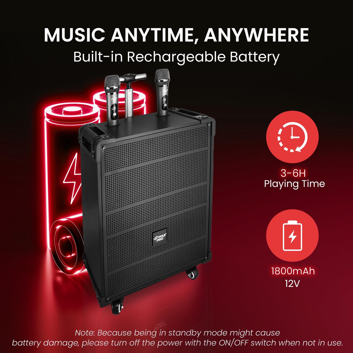 Pyle 12" Portable Bluetooth Speaker with Microphone
