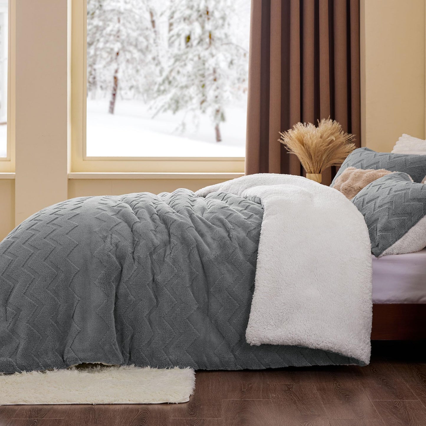 BEDELITE Fluffy Twin Comforter Set - Sherpa Grey