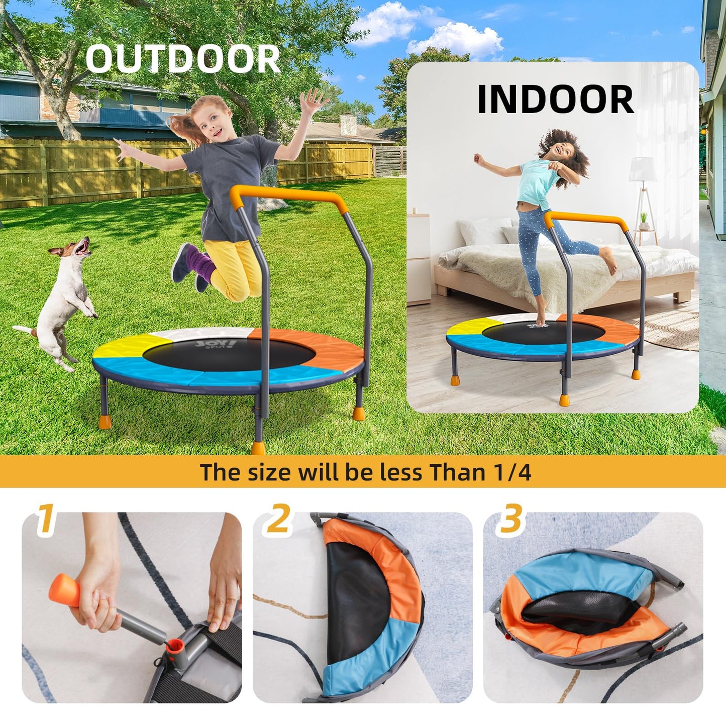 3FT Toddler Trampoline with Adjustable Handlebar