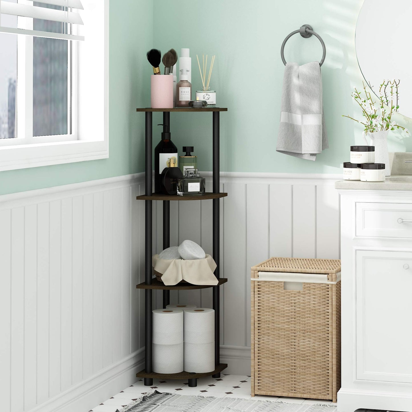 Furinno 4-Tier Corner Display Rack, Dark Brown