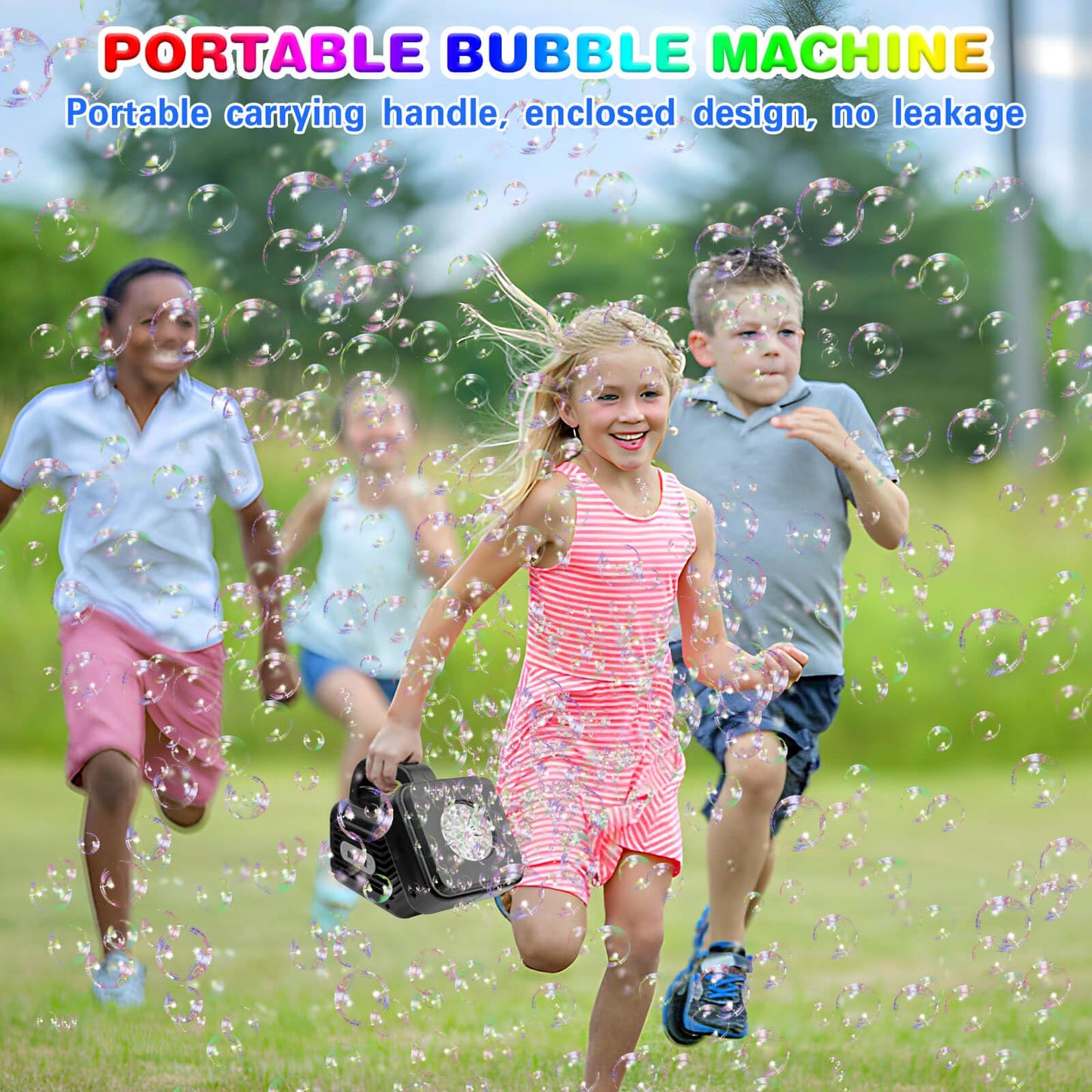 Bubble Machine for Kids, Upgrade Automatic Bubble Machine Portable Bubble Maker Outdoor Bubble Machine for Dogs Pets, Electric Bubble Blower Machine for Parties, Birthday, Wedding, Camping