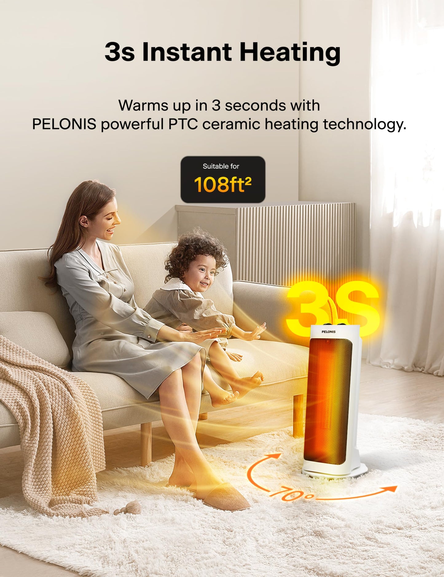 PELONIS 1500W Programmable Space Heater with Oscillation