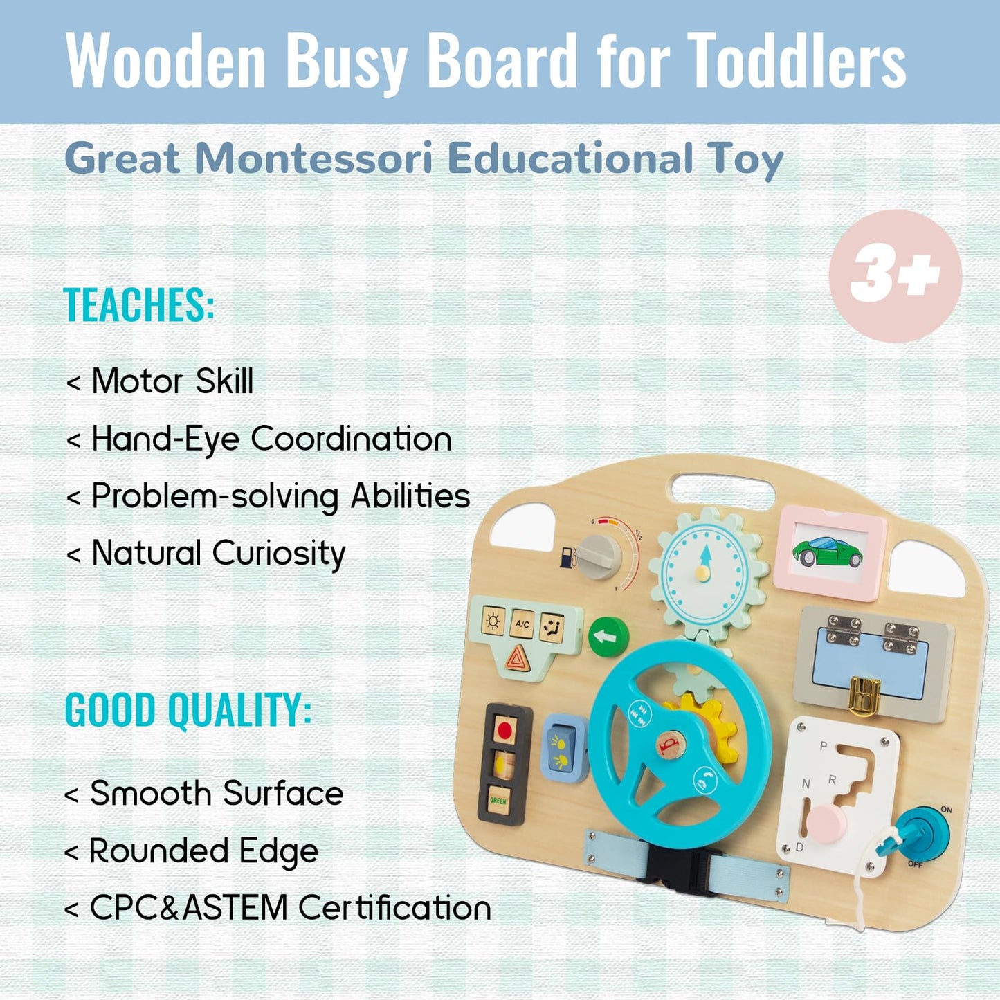 Montessori Busy Board for Toddler Sensory Skills