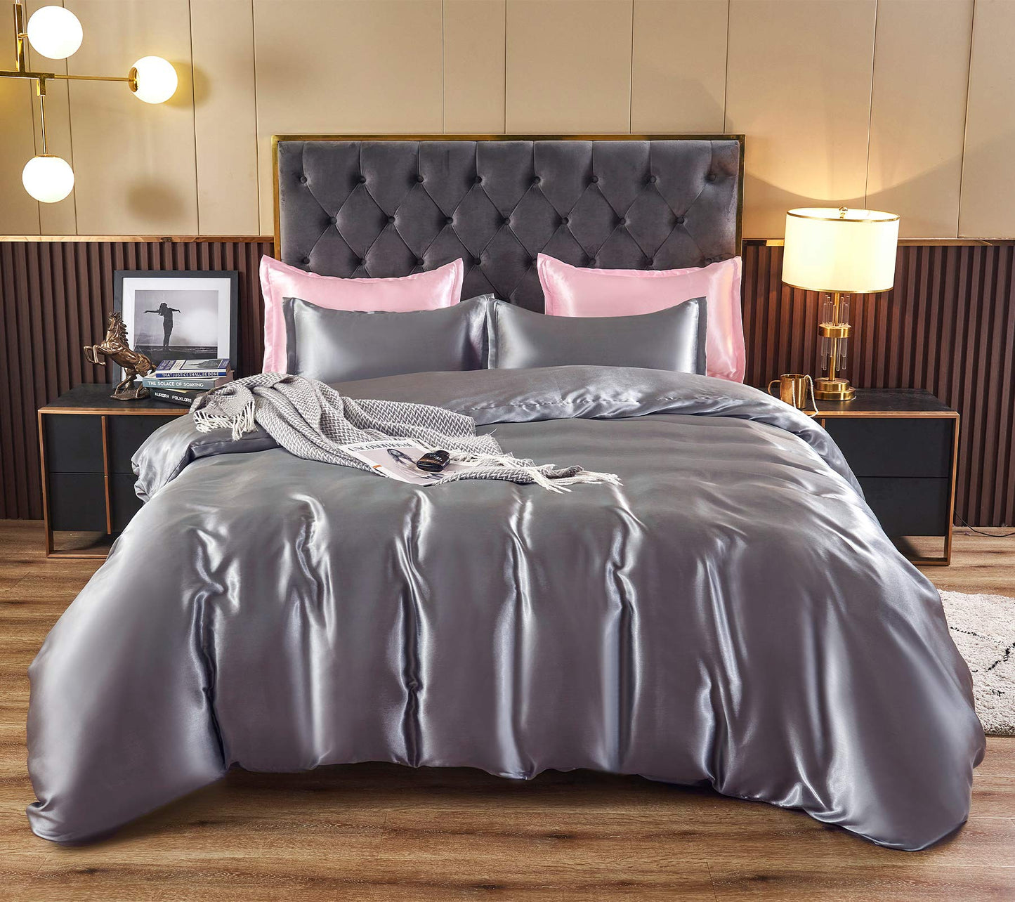 HOdo Home Satin Duvet Cover Twin Size, 3 Piece Silk Like Comforter Cover, Ultra Soft and Breathable Bedding Set with Zipper Closure & Corner Ties