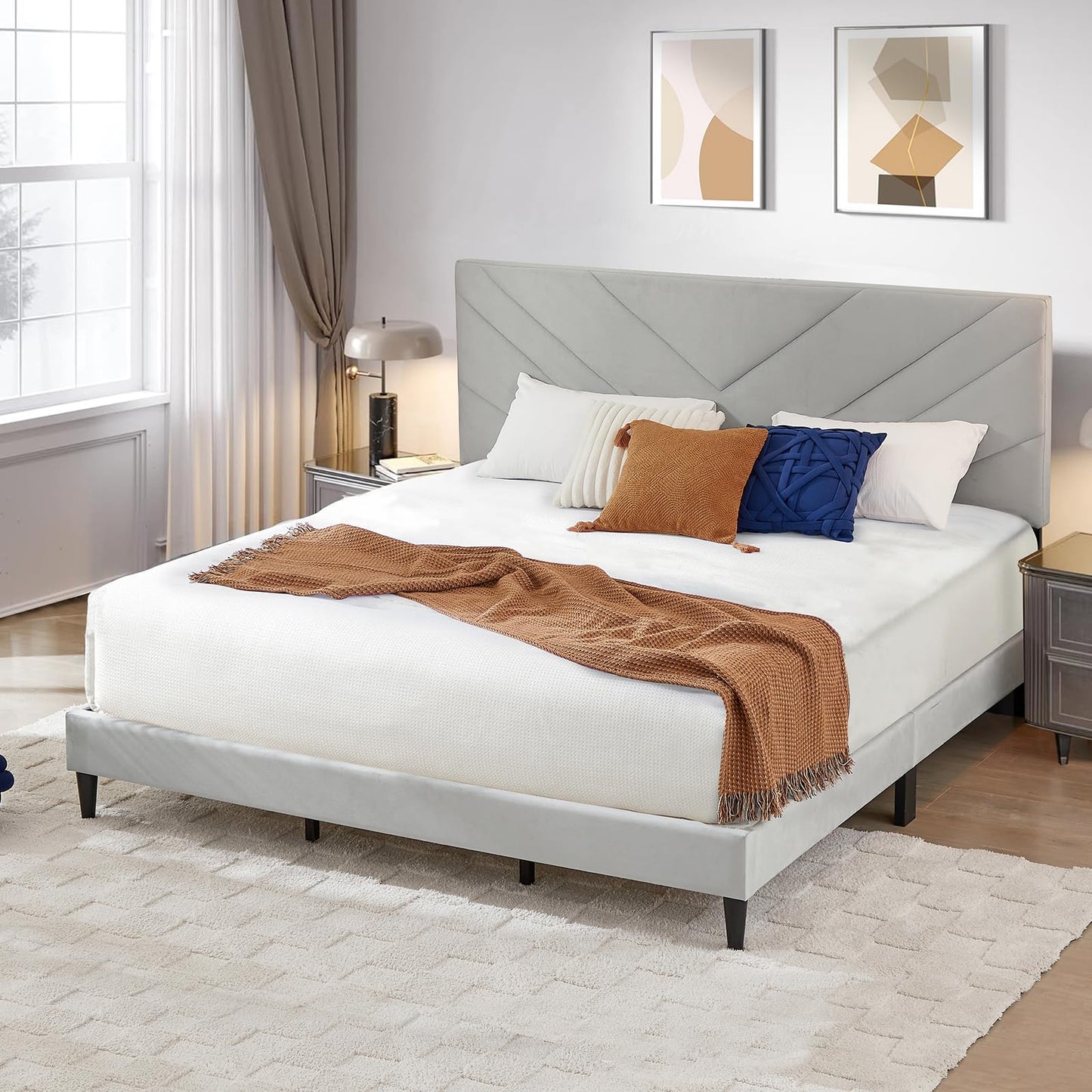 Full Size Bed Frame with Adjustable Headboard
