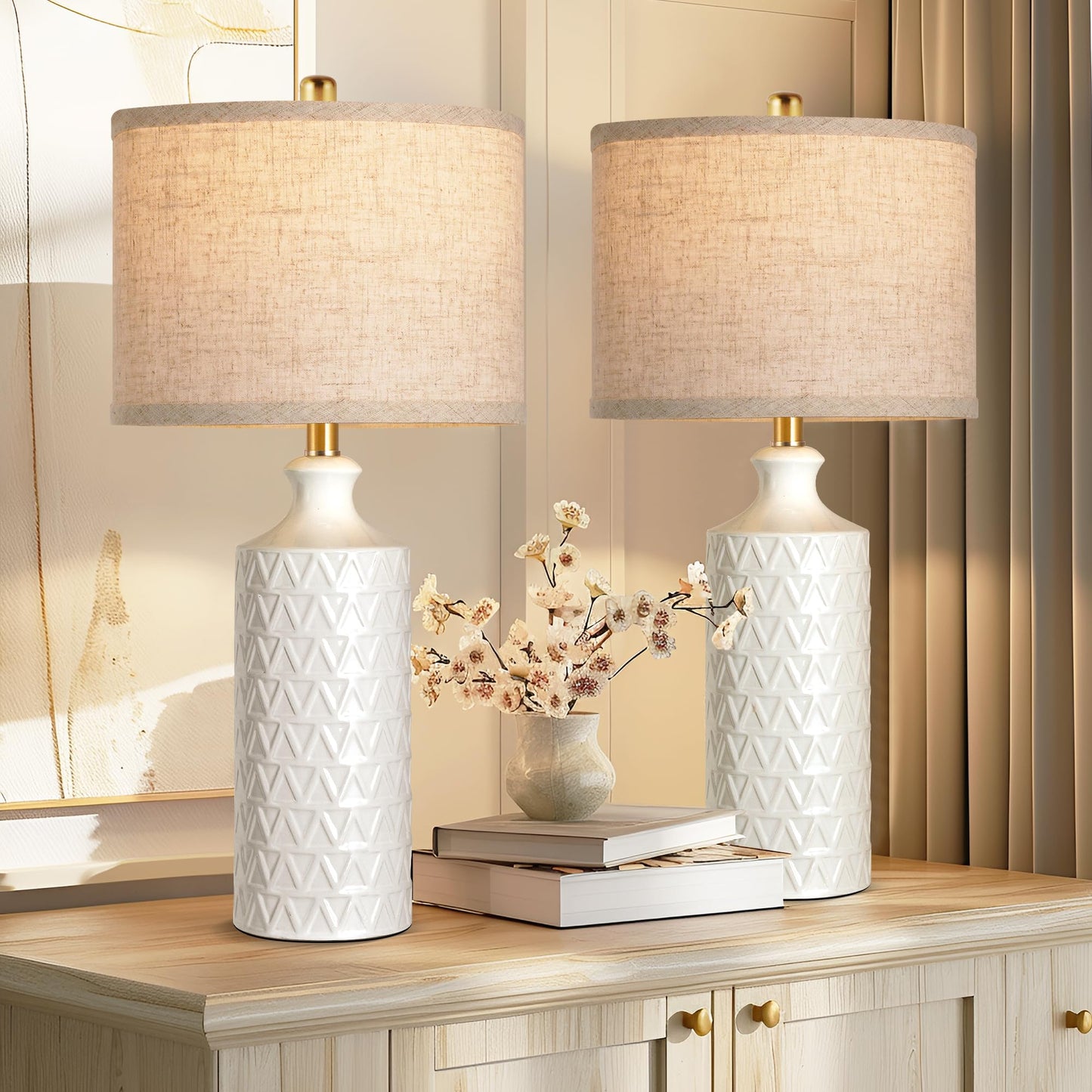 Farmhouse Ceramic Table Lamp Set of 2