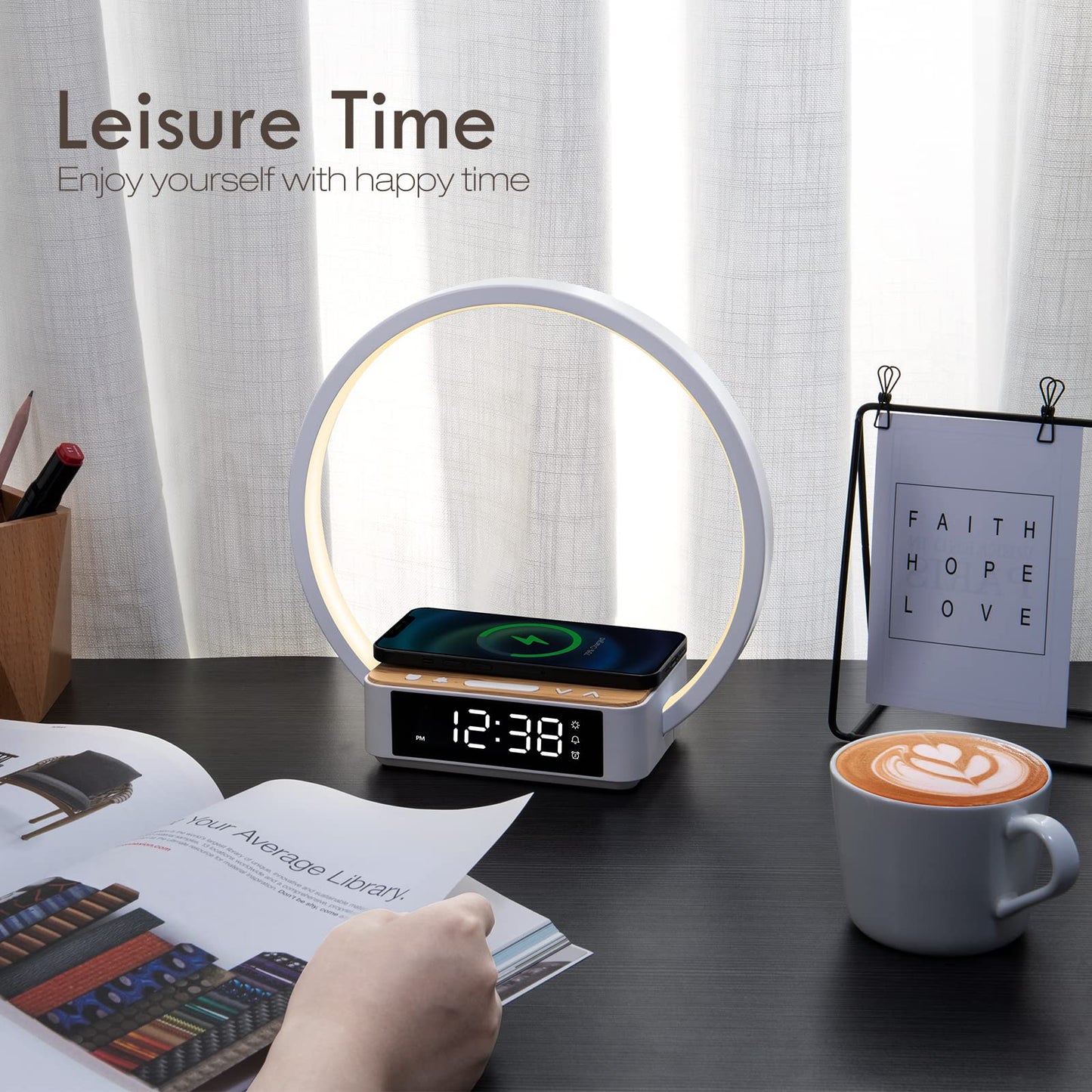 WILIT Bedside Lamp with Wireless Charger and Clock