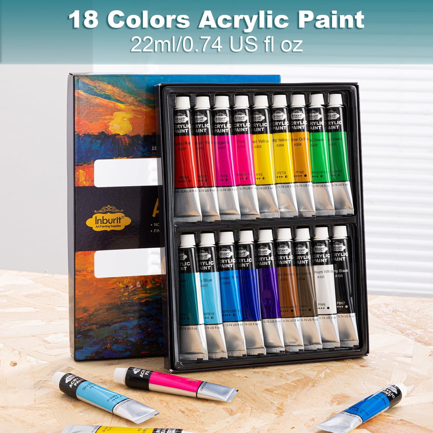 Acrylic Paint Set with Canvases and Brushes