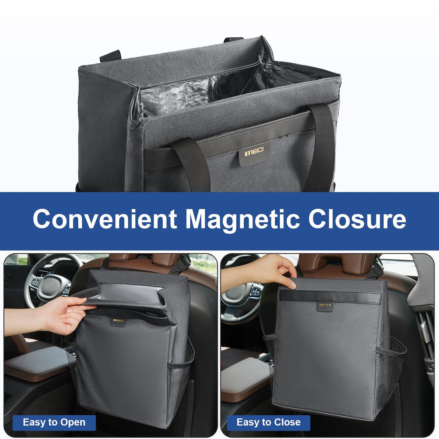 MEIDI Car Trash Can,Waterproof Garbage Can,Magnetic Multipurpose Trash Bin for Car - gray (2 Gallons-gray)