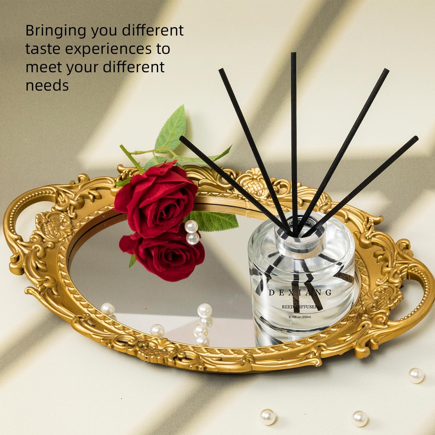 DEXAING Reed Diffuser Set, 6.7oz (200ml) Clean Linen Scent Diffuser with Rose Flower and Sticks Home perfumes Reed Diffuser Makes Great Bathroom Decor (White Floral Scent)