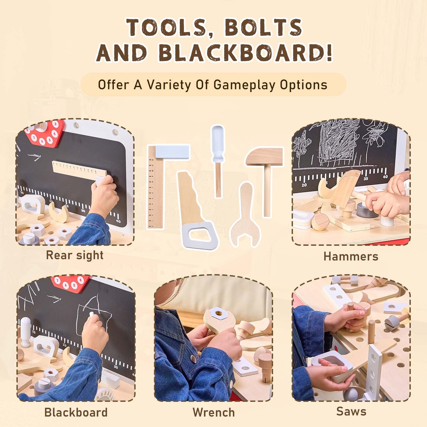 Kids' Wooden Tool Workbench Playset for Ages 3-7