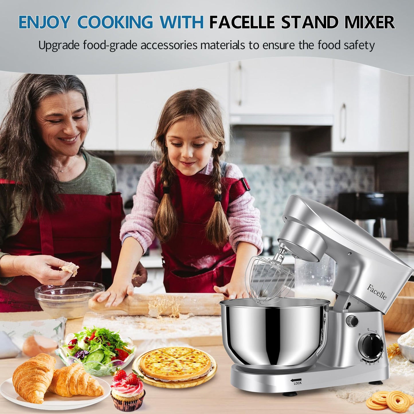 10-Speed 6QT Facelle Stand Mixer with Attachments