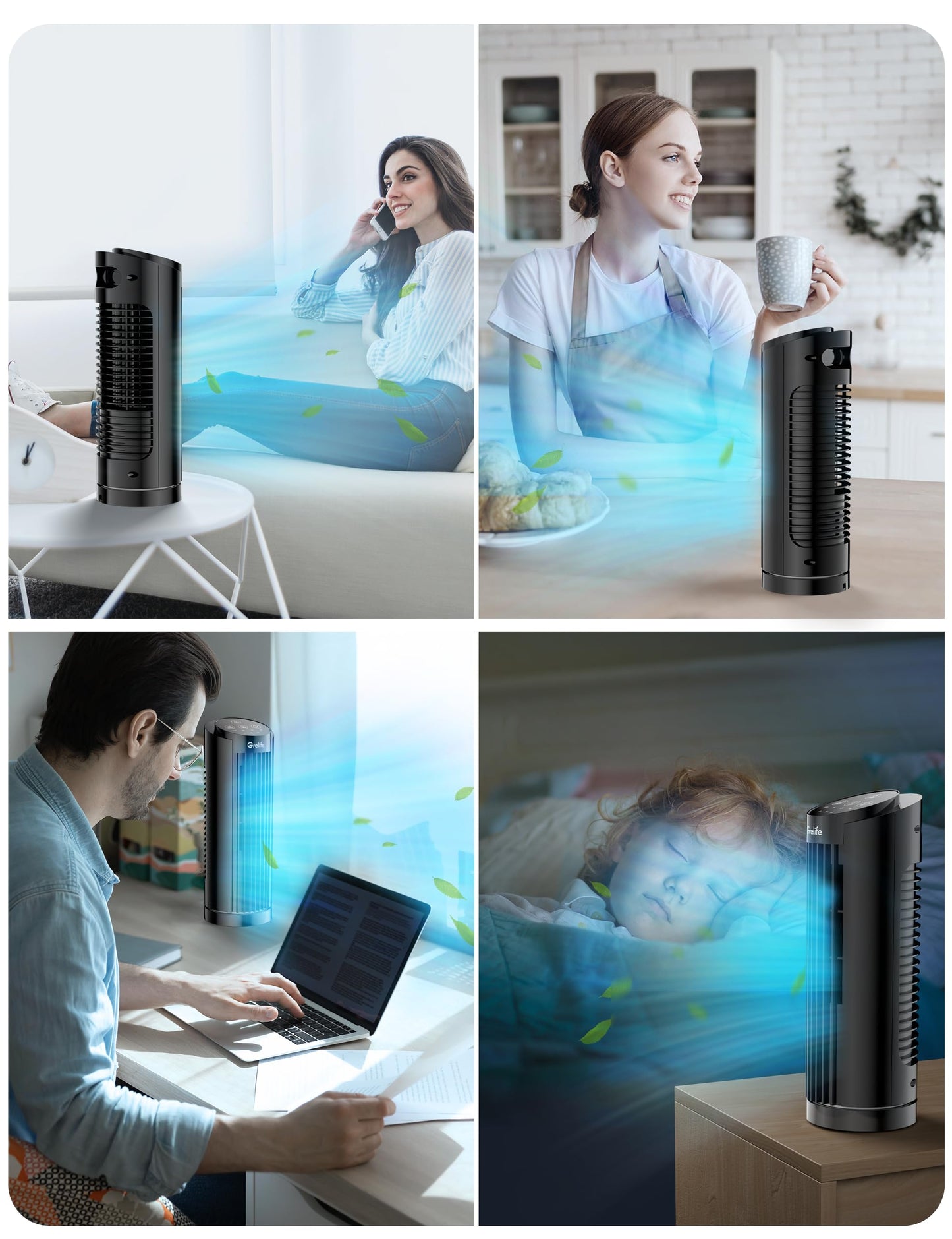 Grelife 13" Bladeless Tower Fan with Remote